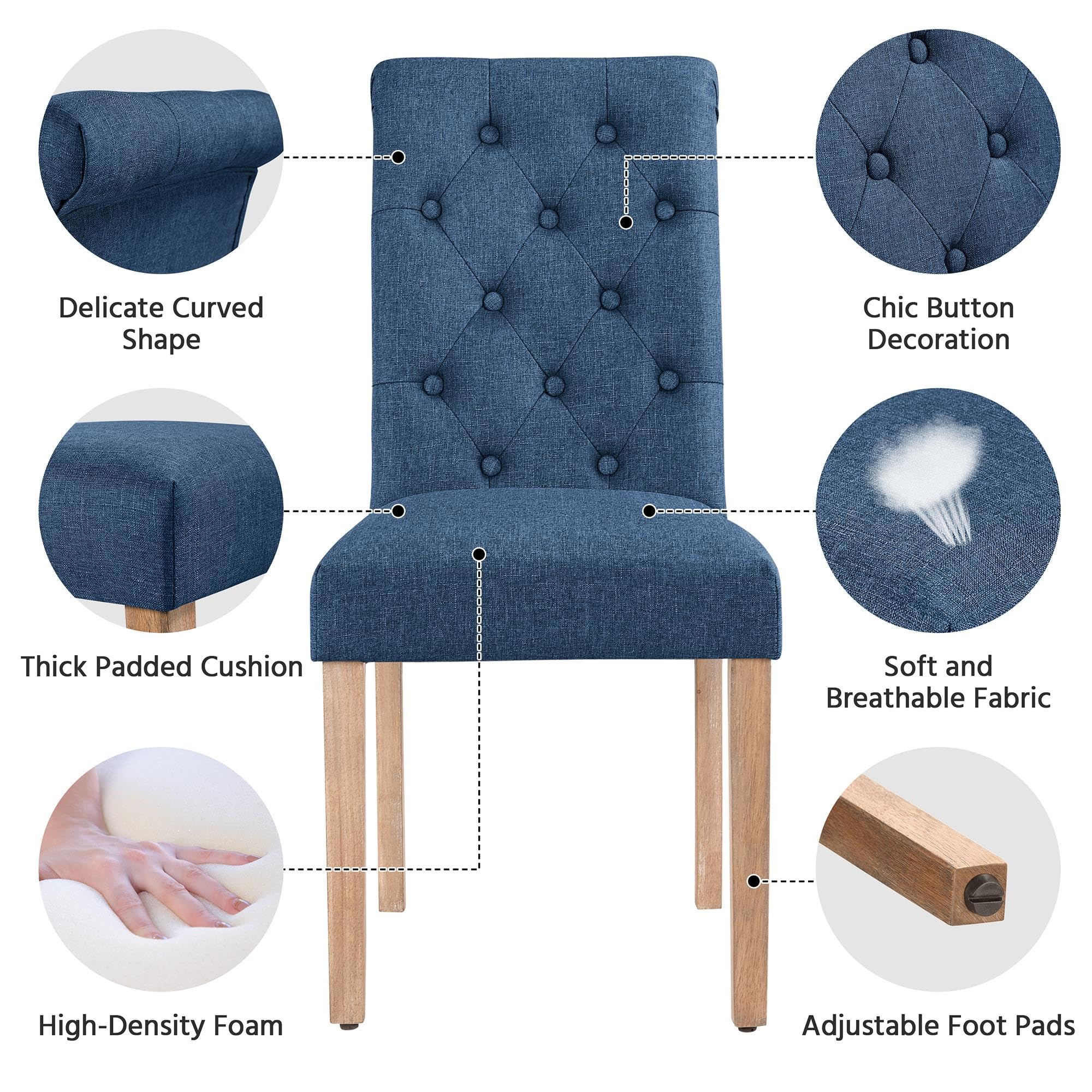 Yaheetech 4-Piece Dining Chair Set - Button Tufted Parsons Kitchen Chairs with Upholstered Fabric & Solid Wood Legs - Comfortable Padded Seat for Dining Room, Kitchen, Restaurant (Blue) | Perfect for Family Meals, Dinner Parties & Casual Dining