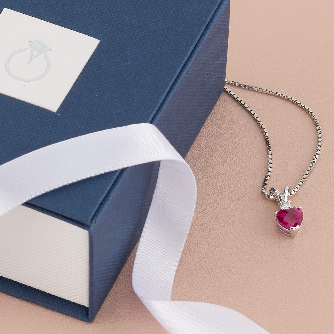14K White Gold Heart-Shaped Created Ruby & Diamond Pendant for Women - 1.17 Carat Sparkling Valentine's Day Gift with Jewelry Box | Elegant Necklace for Anniversary, Birthday & Romantic Occasions