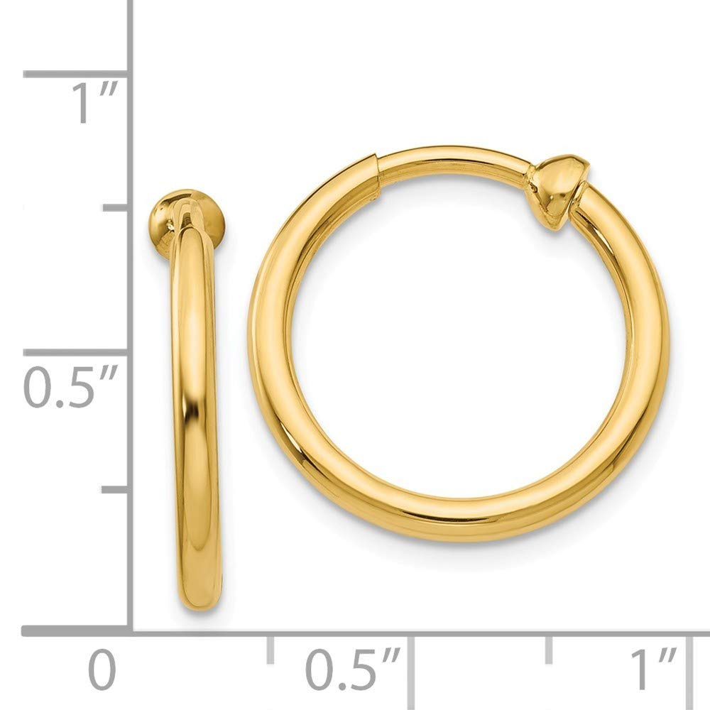Roy Rose Jewelry 14K Yellow Gold Non-Pierced Hoop Earrings - 2mm Width | Elegant Everyday Wear for Women, Perfect Gift for Birthday & Anniversary