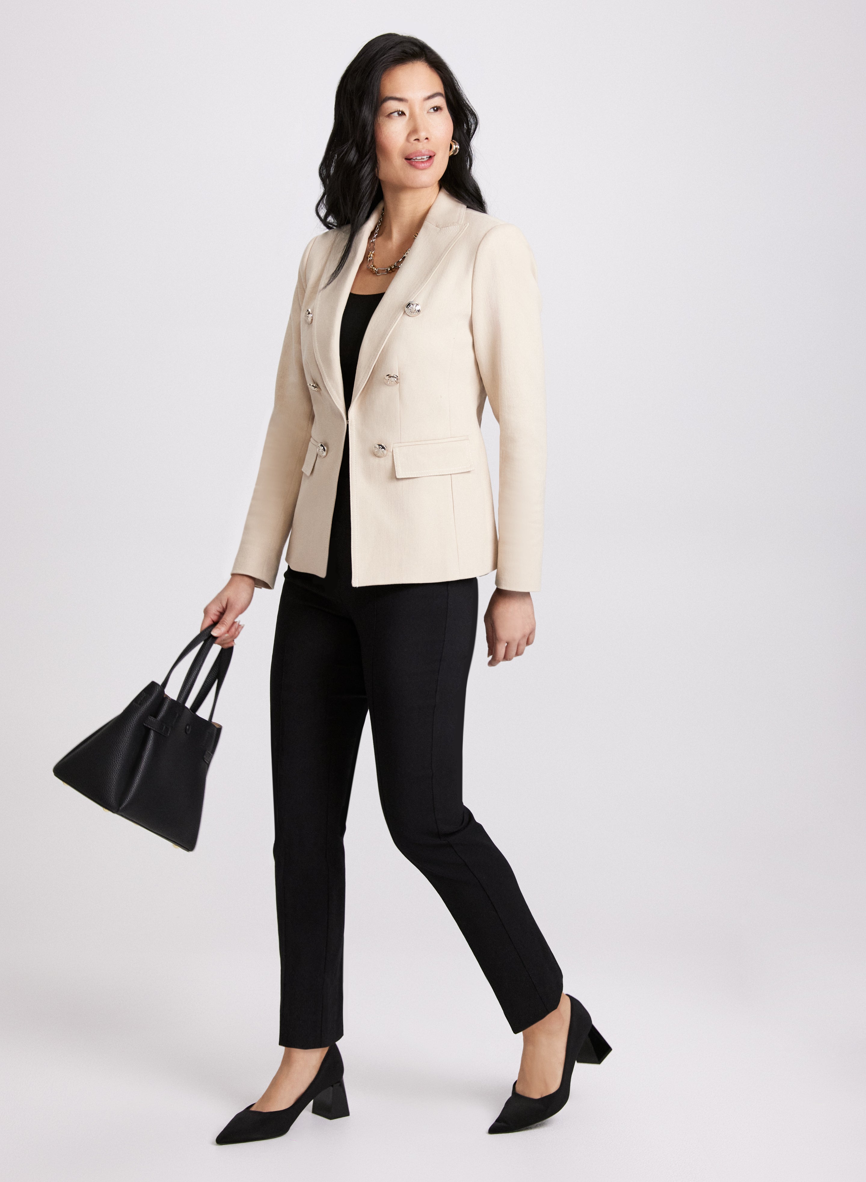 Women's Denim Double Breasted Blazer & Sofia Slim Leg Pants Set - Office Wear, Business Casual Outfit for Work & Professional Events