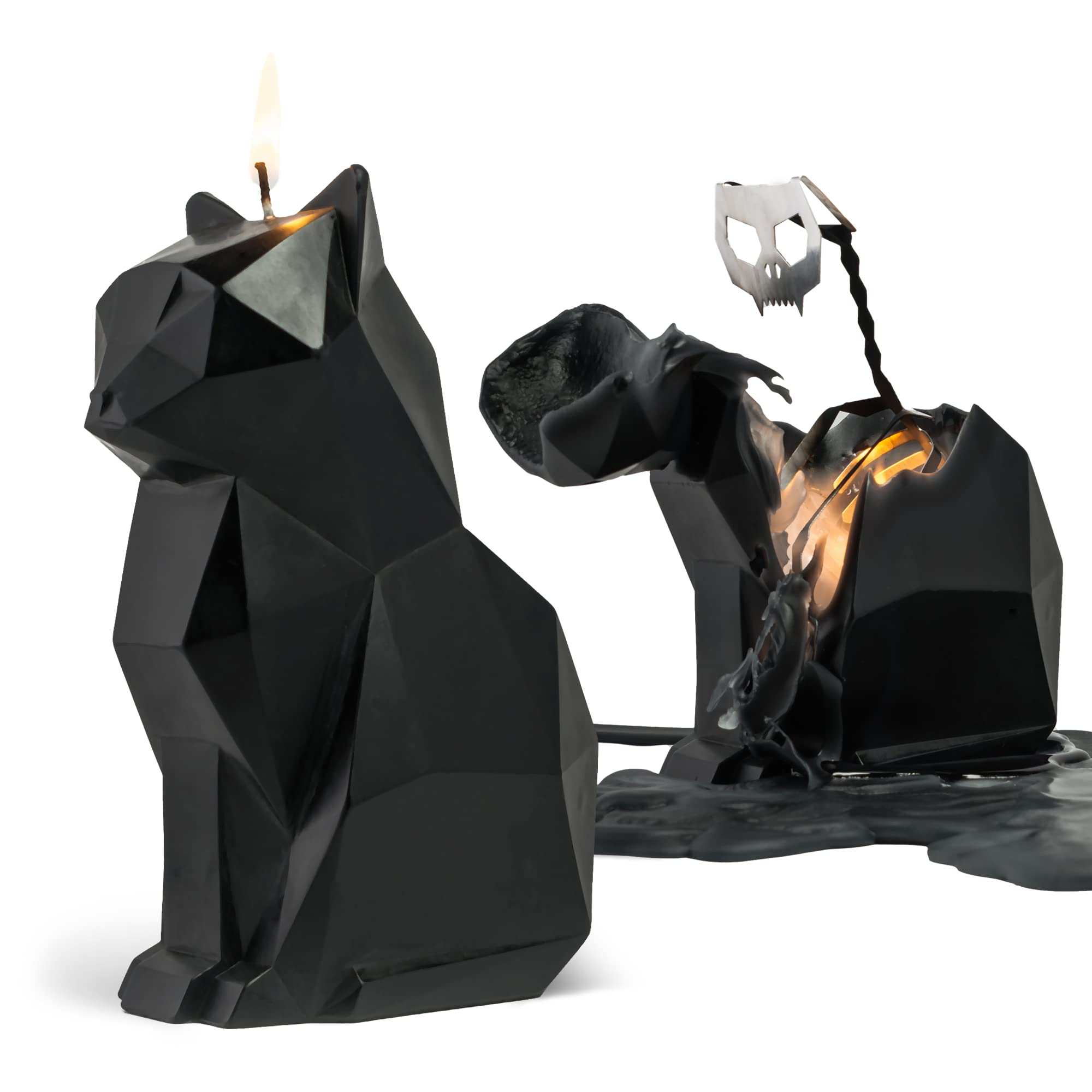 PyroPet Kisa Cat Skeleton Candle - Unique Gothic Home Decor, Spooky Black Cat Shaped Candle - Perfect Halloween Gift for Women & Candle Lovers - Ideal for Gothic Bedroom Decor, Halloween Parties & Cozy Nighttime Ambiance