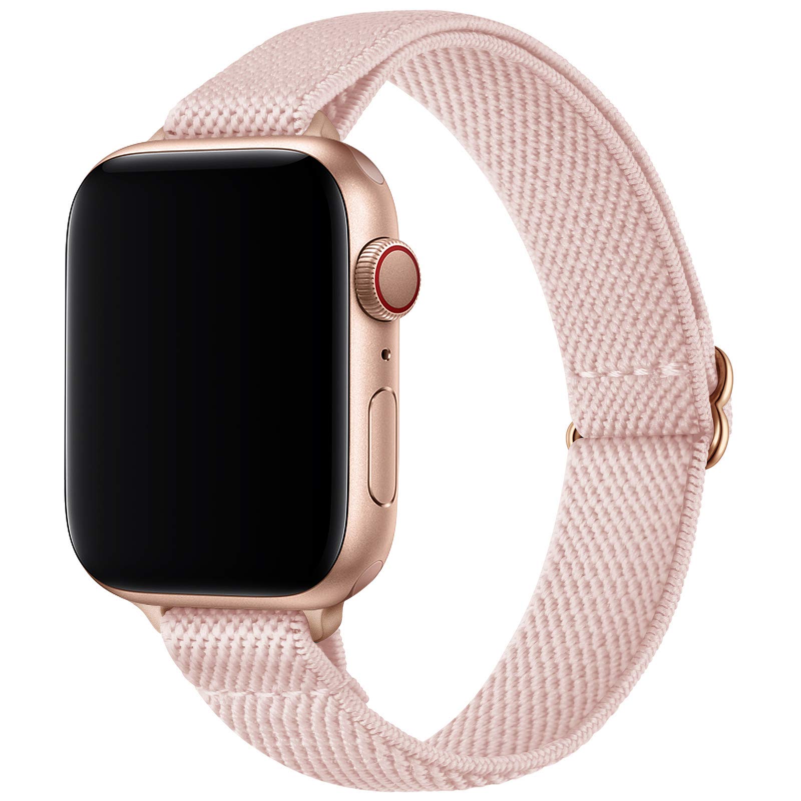 Slim Stretchy Nylon Apple Watch Band Compatible with 46mm/49mm/45mm/44mm/42mm - Women's Elastic Strap for iWatch Ultra 2/1, SE & Series 10/9/8/7/6/5/4/3/2/1 - Pink Sand & Rose Gold - Perfect for Workouts, Yoga & Everyday Wear