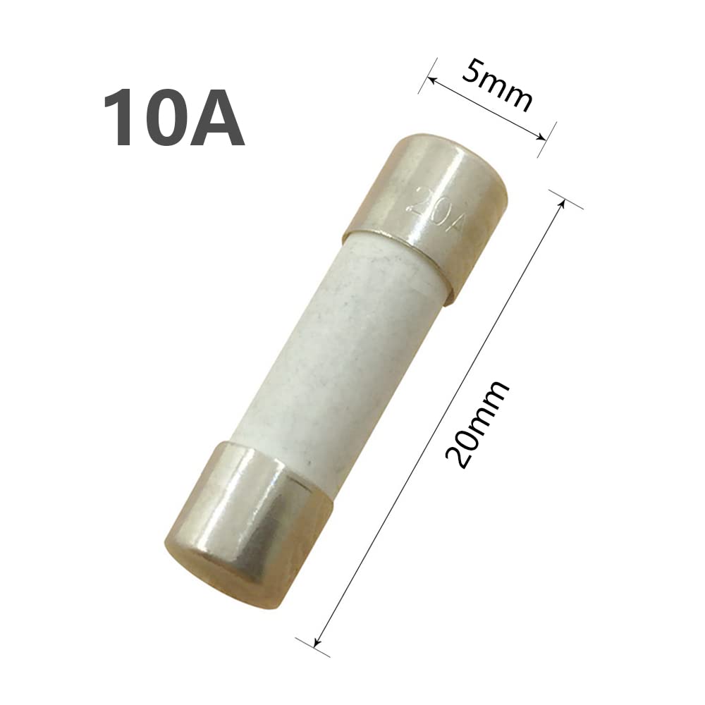 10 Amp Slow-Blow Time Delay Ceramic Fuse 5x20mm (Pack of 10) - Ideal for Electronics, Appliances, and Power Supply Protection