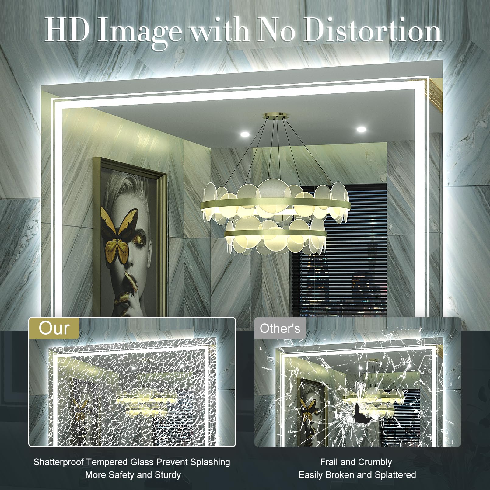 48x30 Inch LED Bathroom Mirror with Front & Backlit Dimmable Lights - Anti-Fog, Shatterproof Vanity Mirror with Memory Function (Horizontal/Vertical Mounting) - Perfect for Modern Bathrooms, Makeup Vanity & Spa-Like Experience