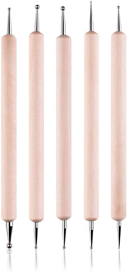 5Pcs Wooden Ball Styluses Tool Set for Embossing, Clay Sculpting & Nail Art - Perfect for DIY Crafts, Polymer Clay Modeling & Professional Nail Design