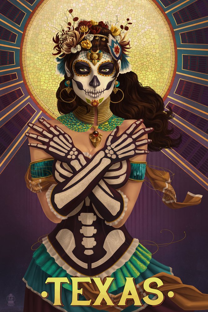 Texas Day of the Dead Crossbones Metal Wall Art - 16x24 Gallery Quality Aluminum Decor for Home & Office - Perfect for Halloween, Dia de Muertos, and Western Themed Decorations