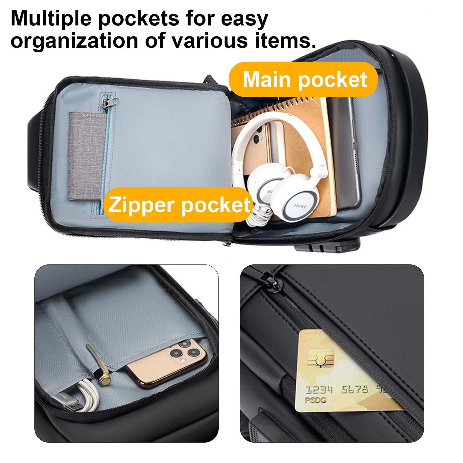 Anti-Theft Men's Sling Bag with USB Charging Port - Waterproof PU Leather Crossbody Shoulder Bag for Travel, Gym & Daily Use - Lightweight Chest Pack with Adjustable Strap (Black)