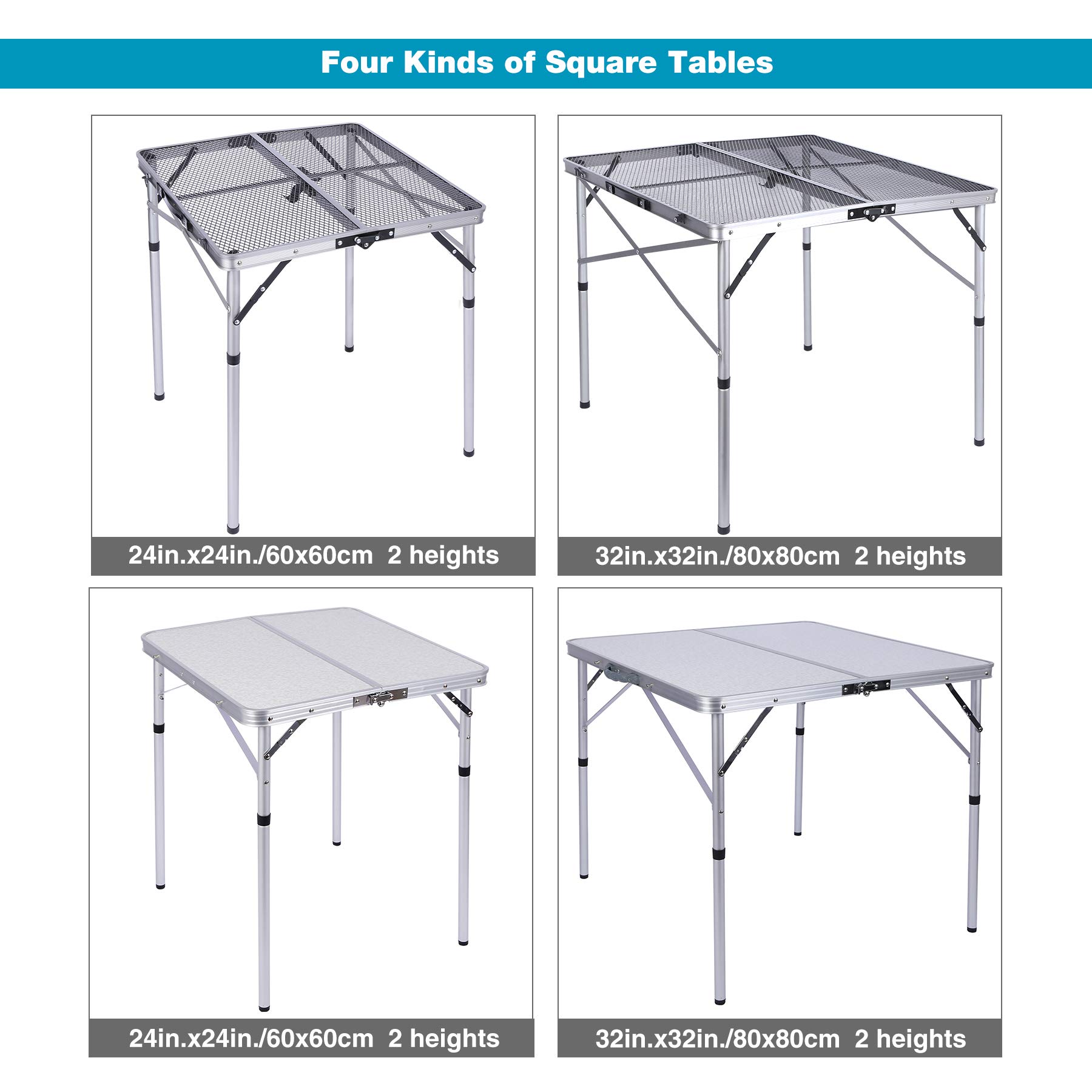 24x24 Inch Lightweight Portable Folding Card Table with Waterproof MDF Top - White Square Folding Table for Adults, Indoor & Outdoor Use - Perfect for Parties, Camping, Picnics & Game Nights