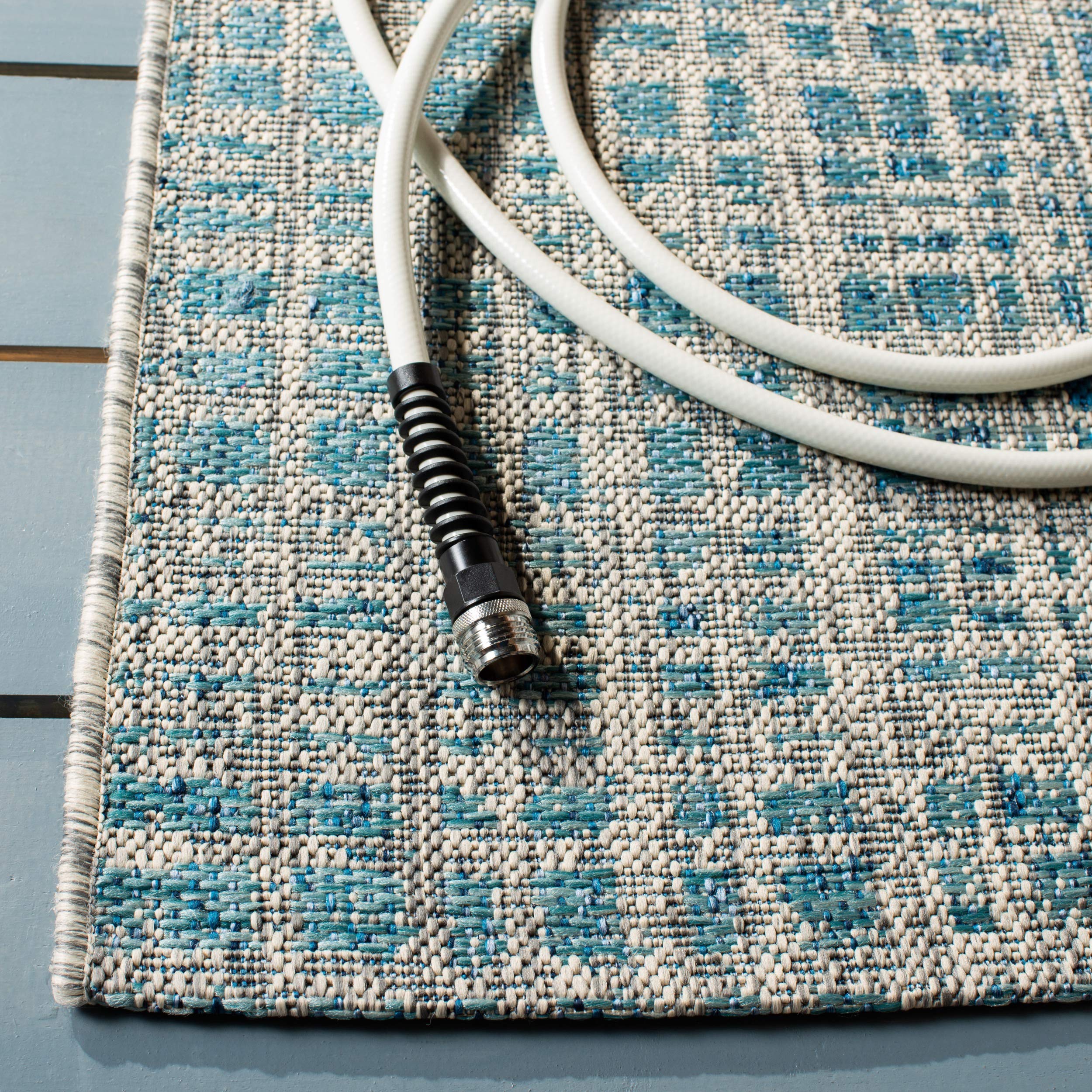 SAFAVIEH Courtyard Collection 8' x 11' Grey/Navy Indoor Outdoor Waterproof Area Rug - Easy to Clean, Perfect for Patio, Backyard, Mudroom & High-Traffic Areas