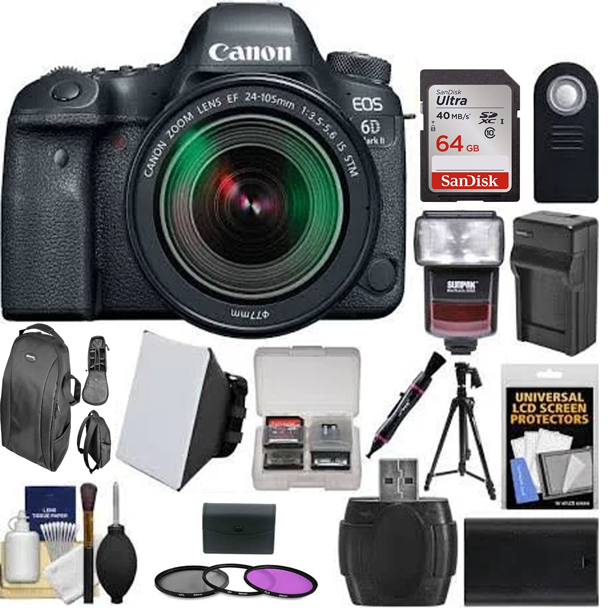 Canon EOS 6D Mark II WiFi DSLR Camera with EF 24-105mm f/4L IS II USM Lens & 64GB Memory Card - Professional Full Frame Digital Camera for Photography, Vlogging & Travel