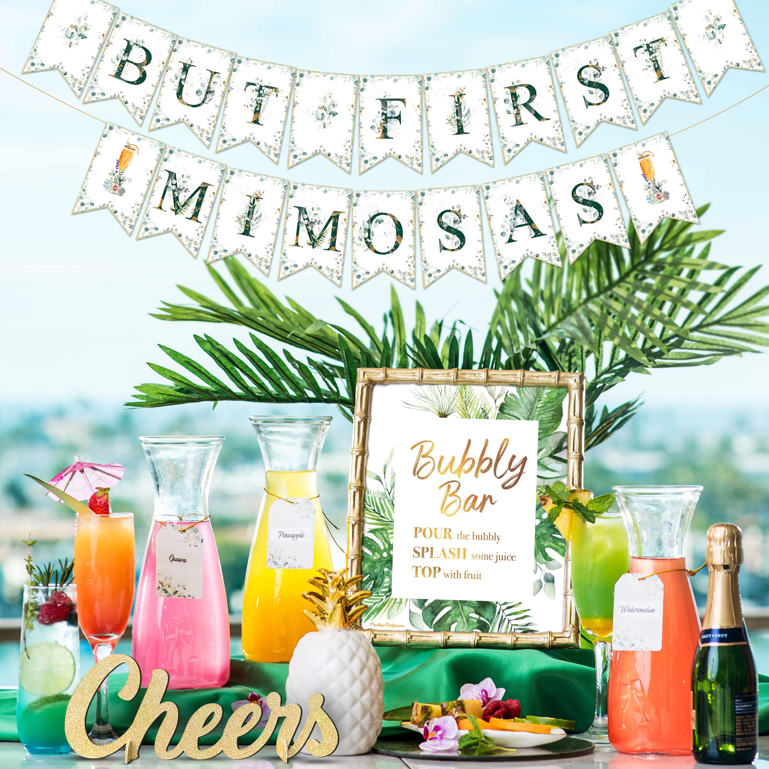 Prestige Mimosa Bar Decor - Tropical Flamingo & Hawaiian Party Supplies for Beach Bachelorette, Bridal Shower & Summer Luau | Perfect for Adult Brunch Decorations & Baby Girl Celebrations