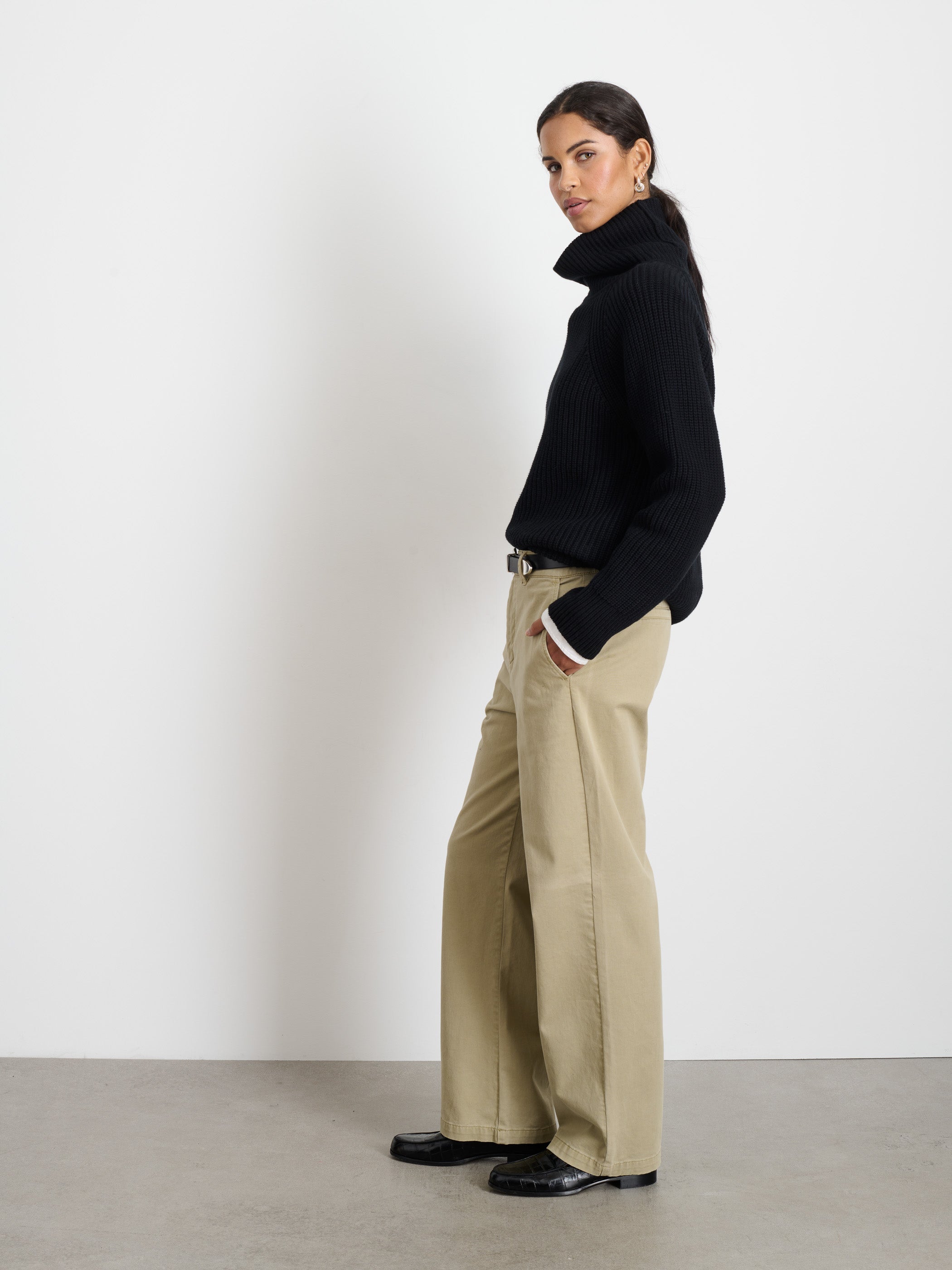 Marci Twill Trousers in Putty - Comfortable and Stylish Women's Pants for Work, Office, and Casual Wear