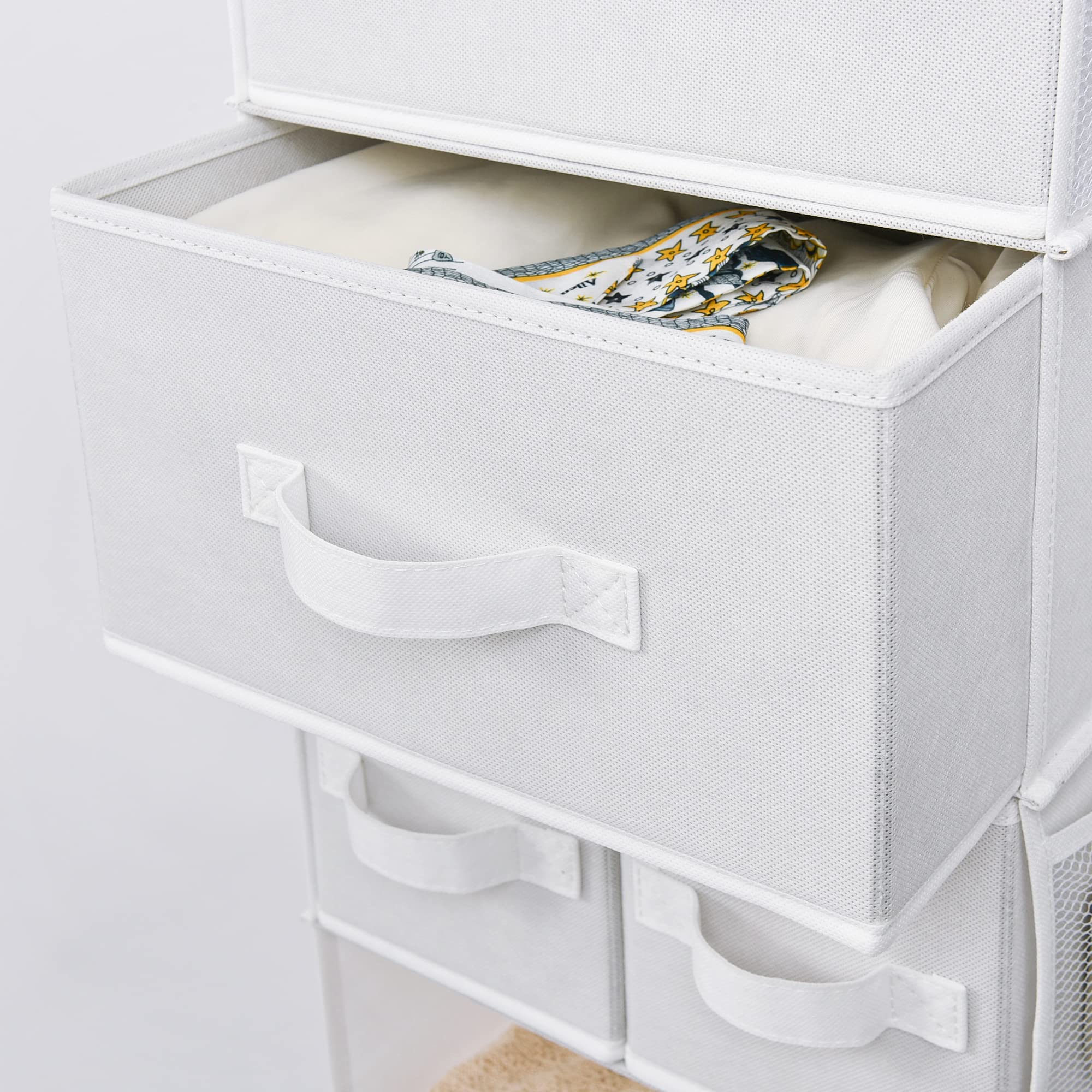 GRANNY SAYS 6-Tier Hanging Closet Organizer with 3 Drawers & 4 Side Pockets - Convertible to 2 Separate 3-Shelf Storage Units - Space Saving Wardrobe Organizer for Bedroom, Closet & Laundry Room (White, 1-Pack)