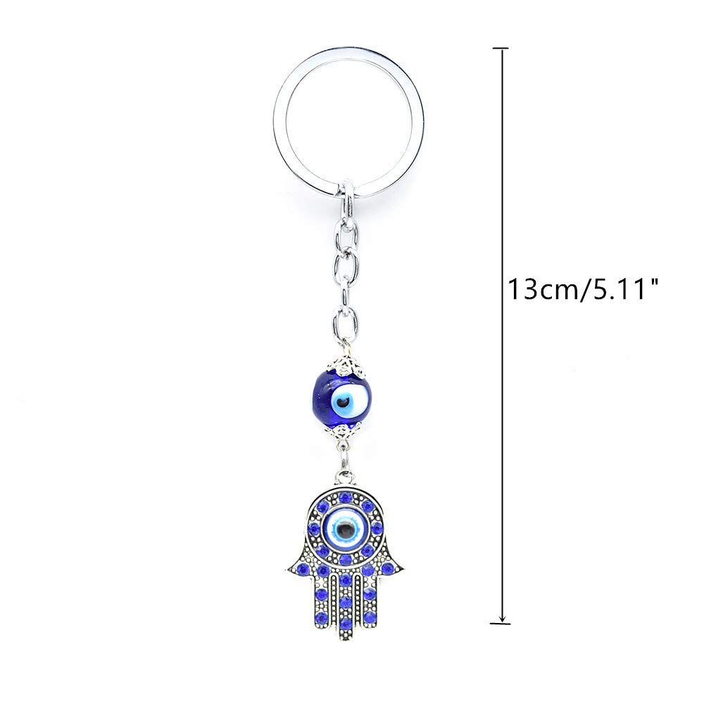 RUITASA Evil Eye Silver Hamsa Keychain - Hand of Fatima Protection Charm for Good Luck & Positive Energy | Spiritual Amulet Key Holder for Purse, Car Keys & Home Protection