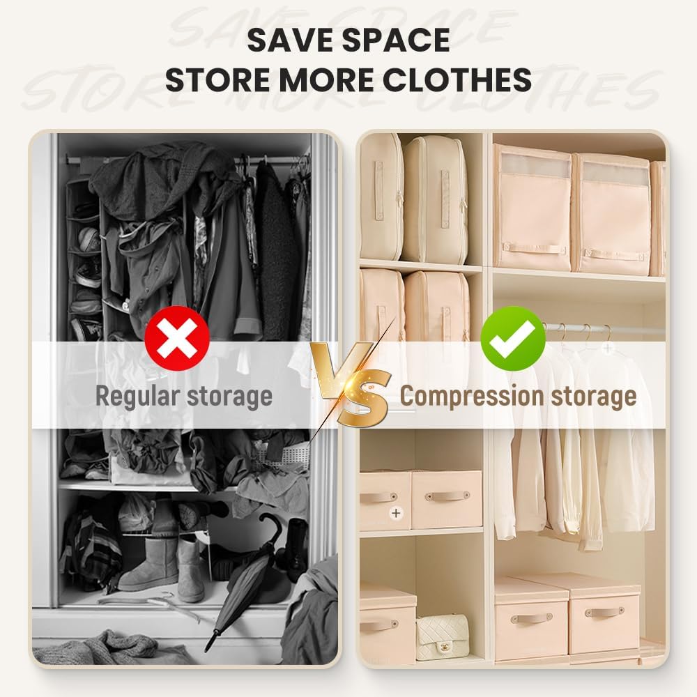 Ultra Space Saving Self Compression Organizer Bags - Large Grey Vacuum Sealed Storage Bags for Clothes, Comforters, Pillows & Blankets | Perfect for Travel, Moving & Seasonal Storage