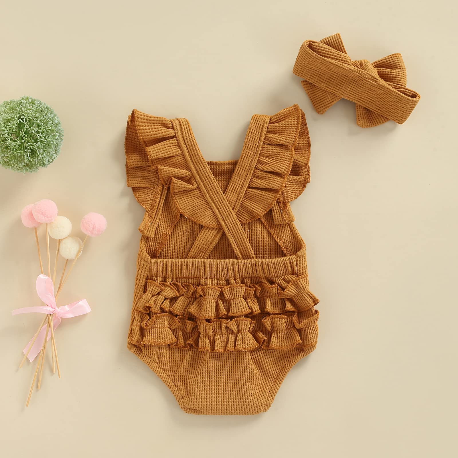 Newborn Baby Boy & Girl Clothes - Rainbow Romper Waffle Bodysuit with Ruffled Sleeveless Design | Soft Infant Jumpsuit Outfit for Photoshoots, Playtime & Special Occasions