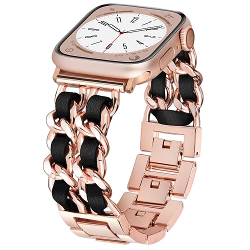 Rose Gold/Black Leather