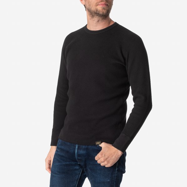 Iron Heart IHTL 1700 Men's Cotton Knit Crew Neck Long Sleeve Thermal Sweater - Black | Warm Winter Layering for Outdoor Activities & Casual Wear