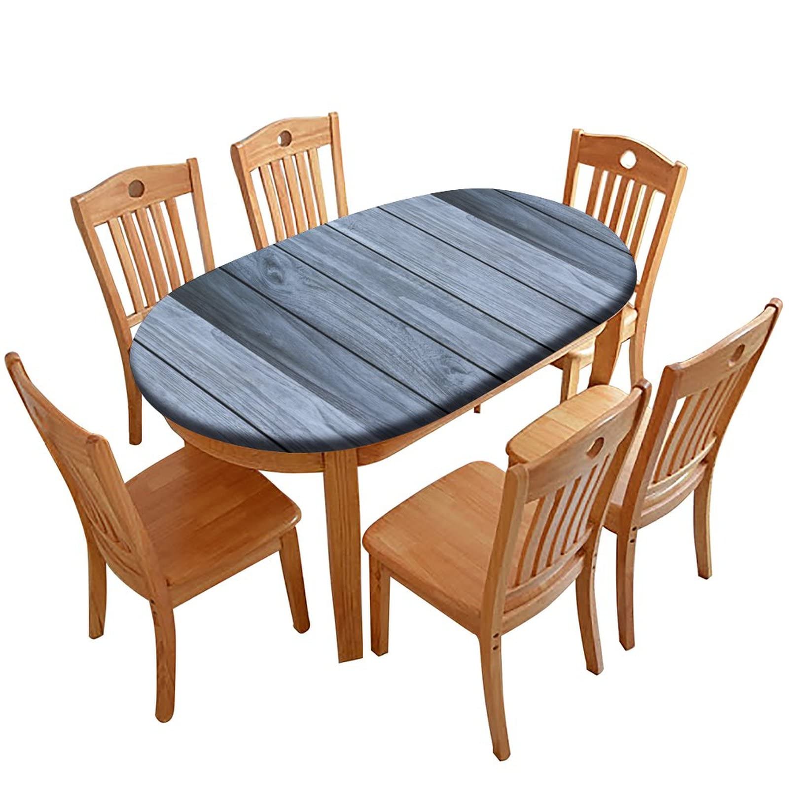 Vintage Dark Wood Grain Waterproof Oil-Proof Elastic Edged Fitted Oval Tablecloth - 24 x 48 Inch - Perfect for Indoor Restaurant Dining, Outdoor Patio Parties & Everyday Home Decor
