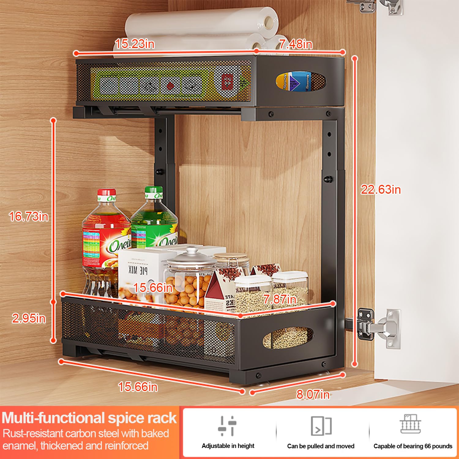 2-Tier Under Sink Organizer - Rustproof Steel Sliding Shelf for Kitchen & Bathroom Storage