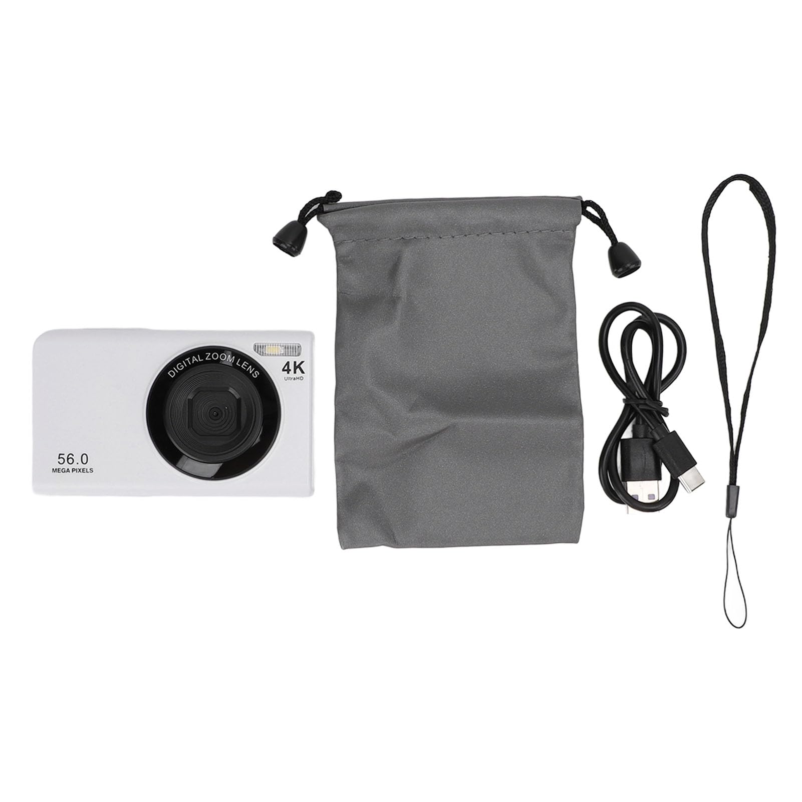 4K 56MP Digital Camera with 16x Zoom - Compact Vlogging Camera for Travel, YouTube & Content Creation - Perfect for Beginners, Teens & Adults (White) - Great for Vlogging, Travel Photography & Everyday Use