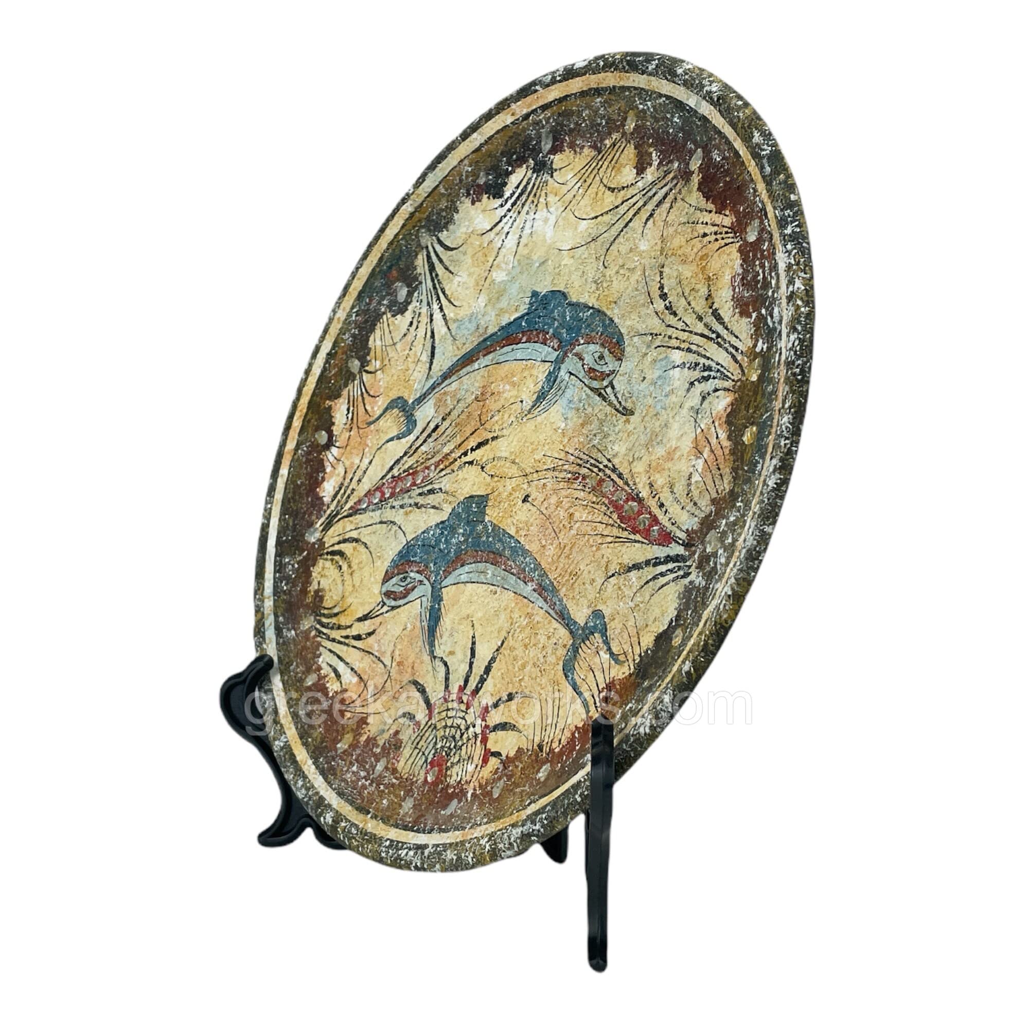Ancient Greek Minoan Dolphins Knossos Ceramic Plate - Handmade Pottery Art for Home Décor & Wall Display | Perfect for Mediterranean Style Dining Room, Kitchen Decor or Gift
