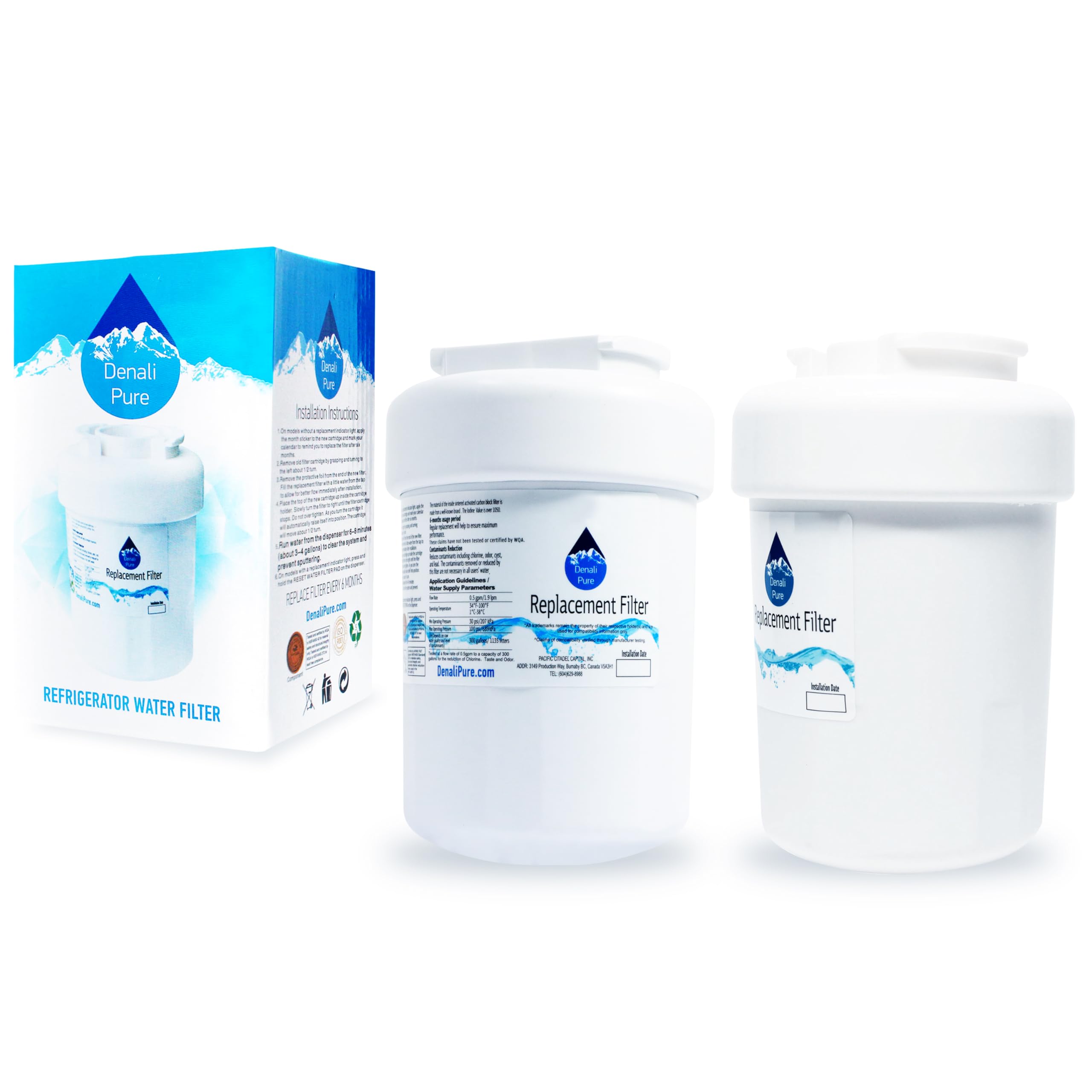 2-Pack GE GSS25LGMABB Refrigerator Water Filter Replacement - Compatible with GE MWF & MWFP Fridge Filters | Improves Water Taste & Safety for Drinking, Ice Maker, and Coffee Machine