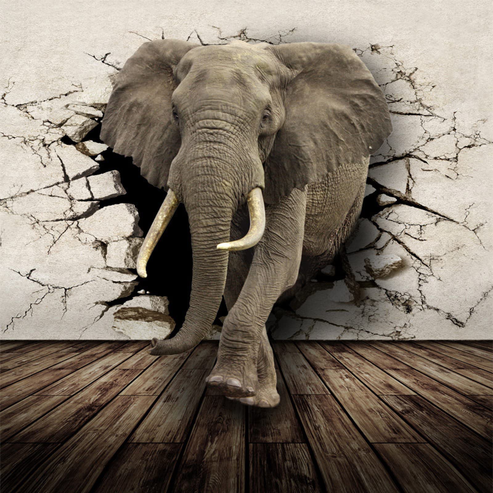 3D Realistic Animal Murals Self-Adhesive Wallpaper - Rhino, Lion, Elephant Design for Kids Room, Nursery, Living Room & TV Background - 98