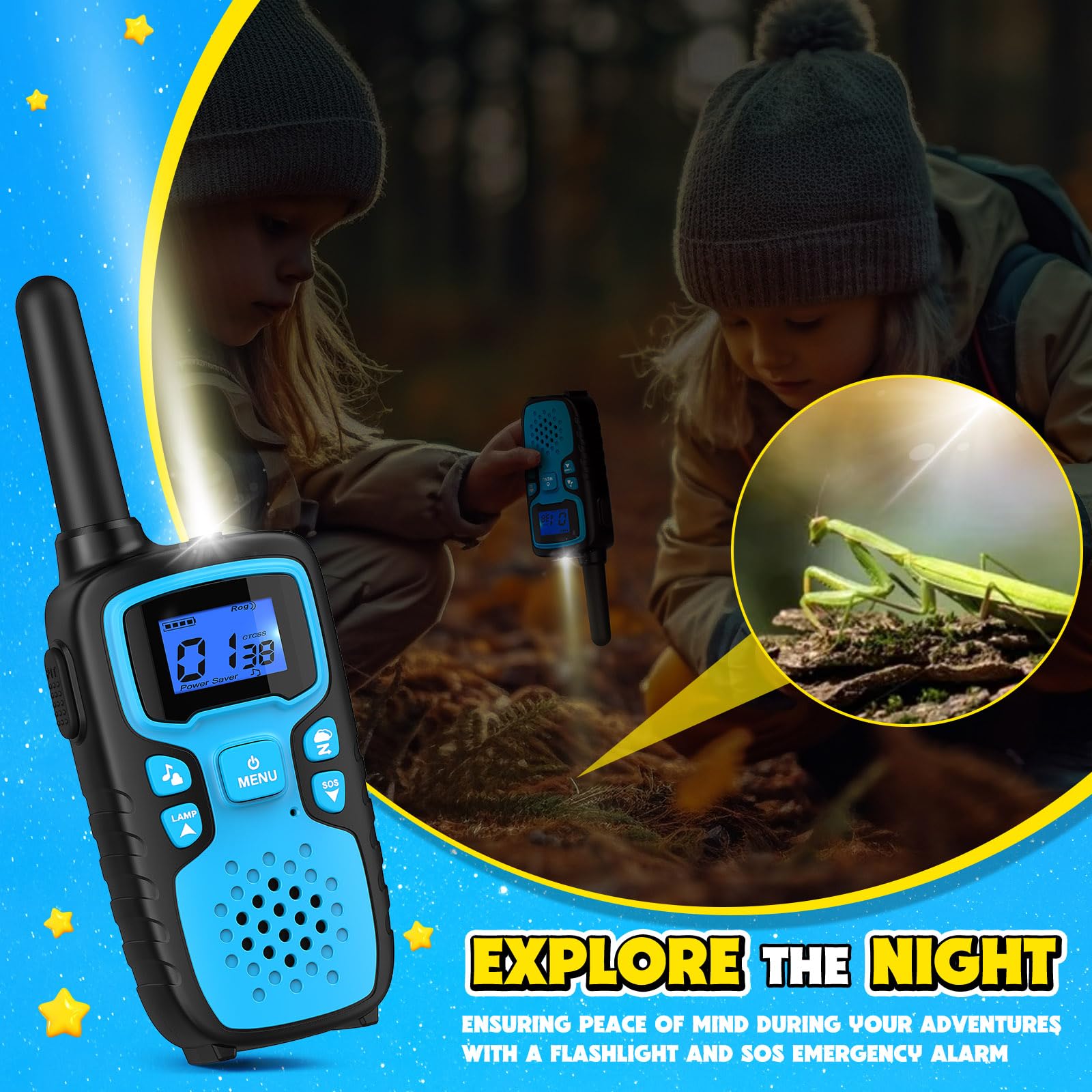 Rechargeable Walkie Talkies for Kids - Long Range 4 Pack with NOAA Weather Alerts, SOS Siren & Flashlight - Perfect Christmas Birthday Gifts for Boys Girls Ages 3-8 - Great for Hiking, Camping, Outdoor Adventures & Family Games