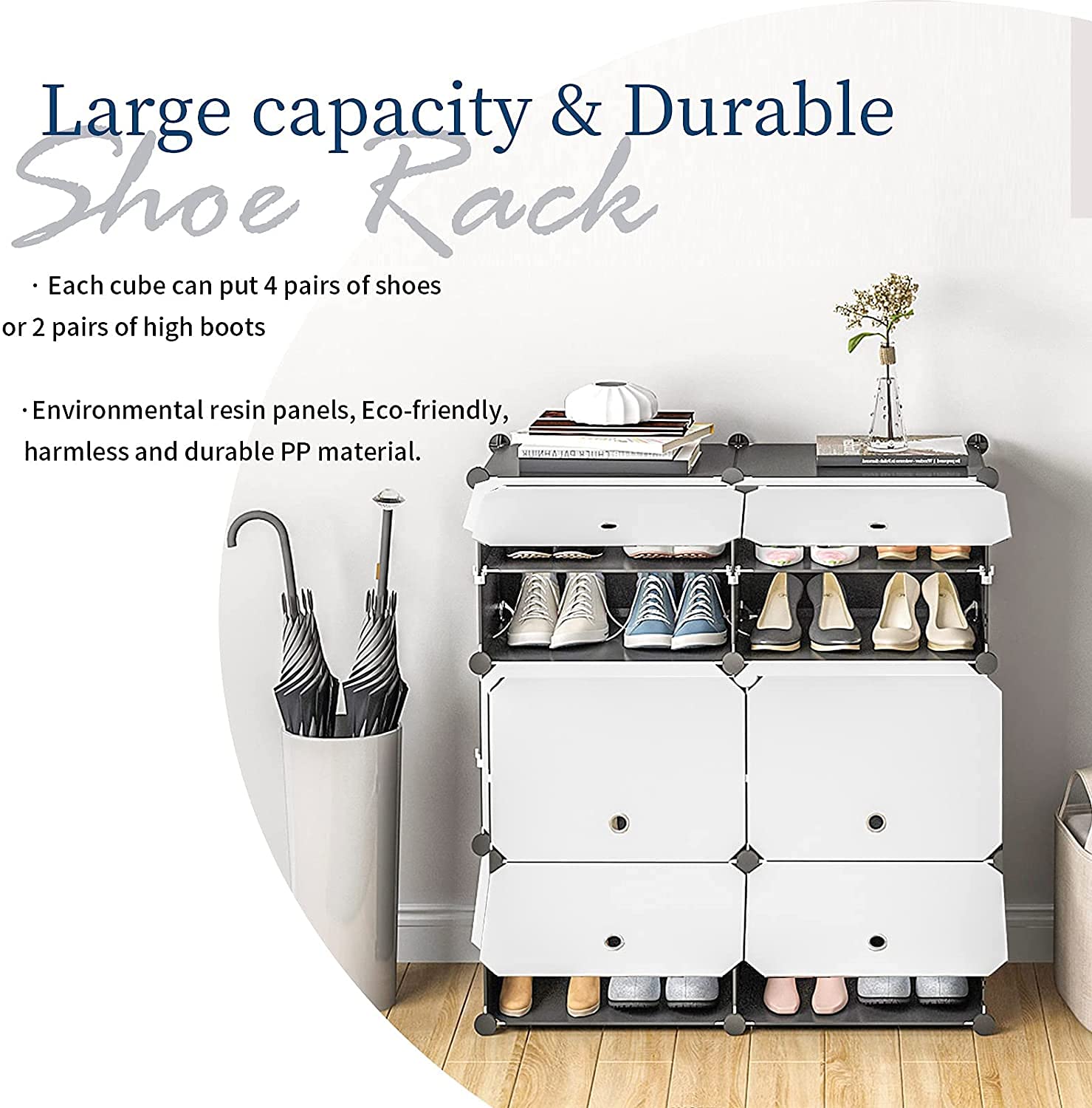 Aeitc 96 Pairs Expandable Shoe Rack Organizer - Space Saving Stackable Shoe Storage Cabinet with Hooks & Side Shelf for Entryway, Closet, Bedroom - White Door Shoe Shelf for Small Spaces & Home Organization