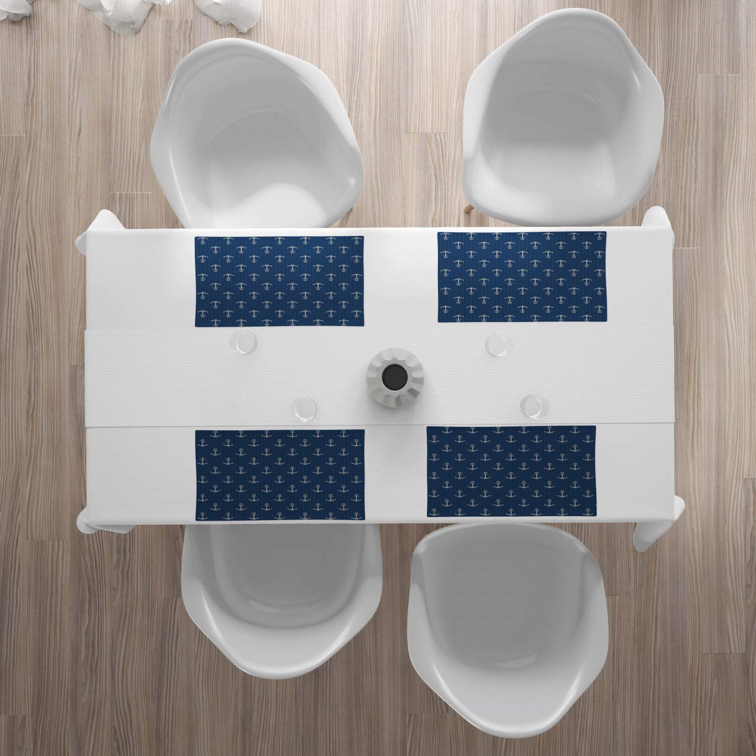 Ambesonne 4-Piece Anchor Place Mats Set - Nordic Knitwear Design, Retro Scandinavian Winter Pattern, Washable Fabric for Dining Table Decor (Blue & White) - Perfect for Kitchen, Dining Room, and Coastal-Themed Home Decor