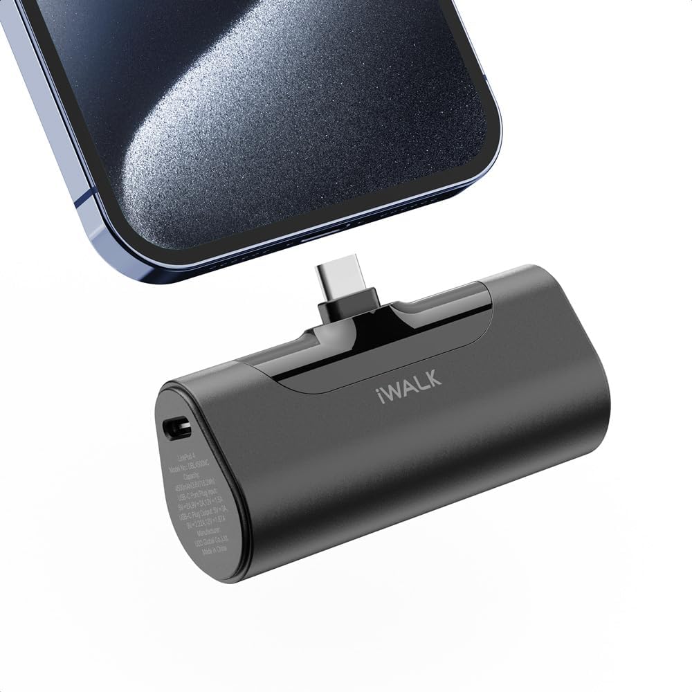 iWALK Mini 4500mAh Portable Charger - 20W USB-C Fast Charging Power Bank for iPhone 16 Pro Max/16 Pro/16/15, Samsung Galaxy S24/S23, iPad, AirPods | Compact & Lightweight Battery Pack for Travel, Camping, and Everyday Use (Black)