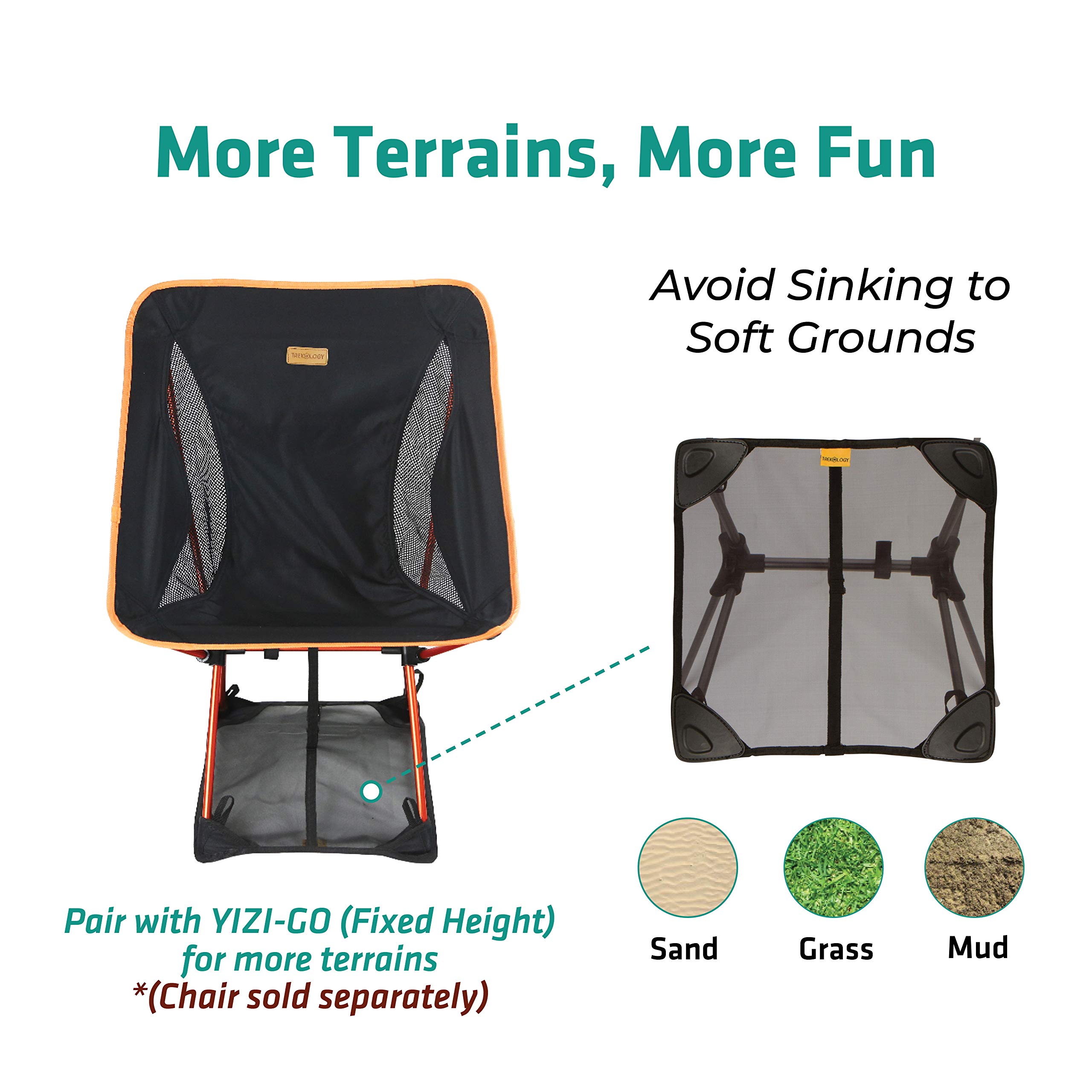 Trekology Anti-Sink Sand Cover & Beach Mat - Portable Ground Sheet for Camping Chairs to Prevent Sinking in Sand, Grass or Soft Soil - Universal Fit for Most Folding Backpacking Chairs - Perfect for Beach, Picnic, Camping and Outdoor Adventures