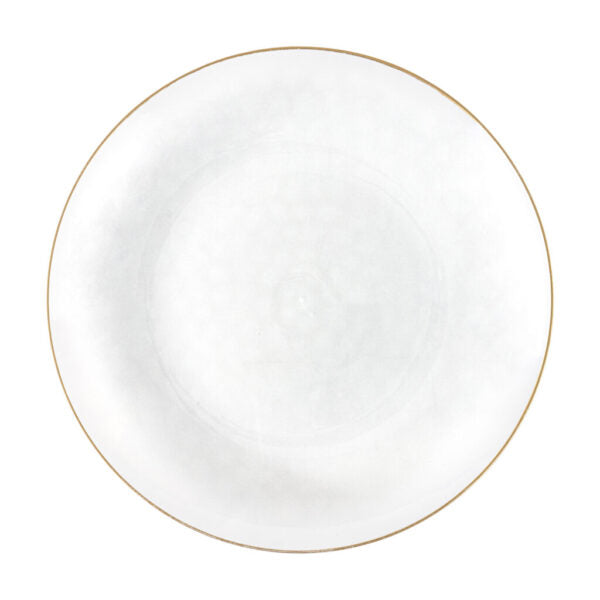 32-Piece Transparent White & Gold Hammered Plastic Dinnerware Set - Round Plates & Bowls (Serves 16) - Elegant & Durable for Parties, Weddings, and Everyday Dining