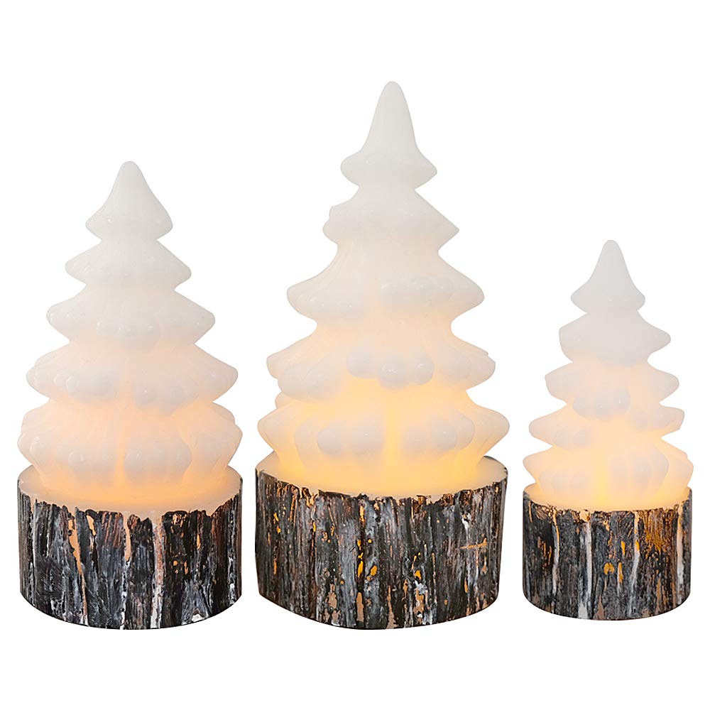 Flameless LED Christmas Candles - Battery Operated Tree-Shaped Set of 3 for Holiday Decor
