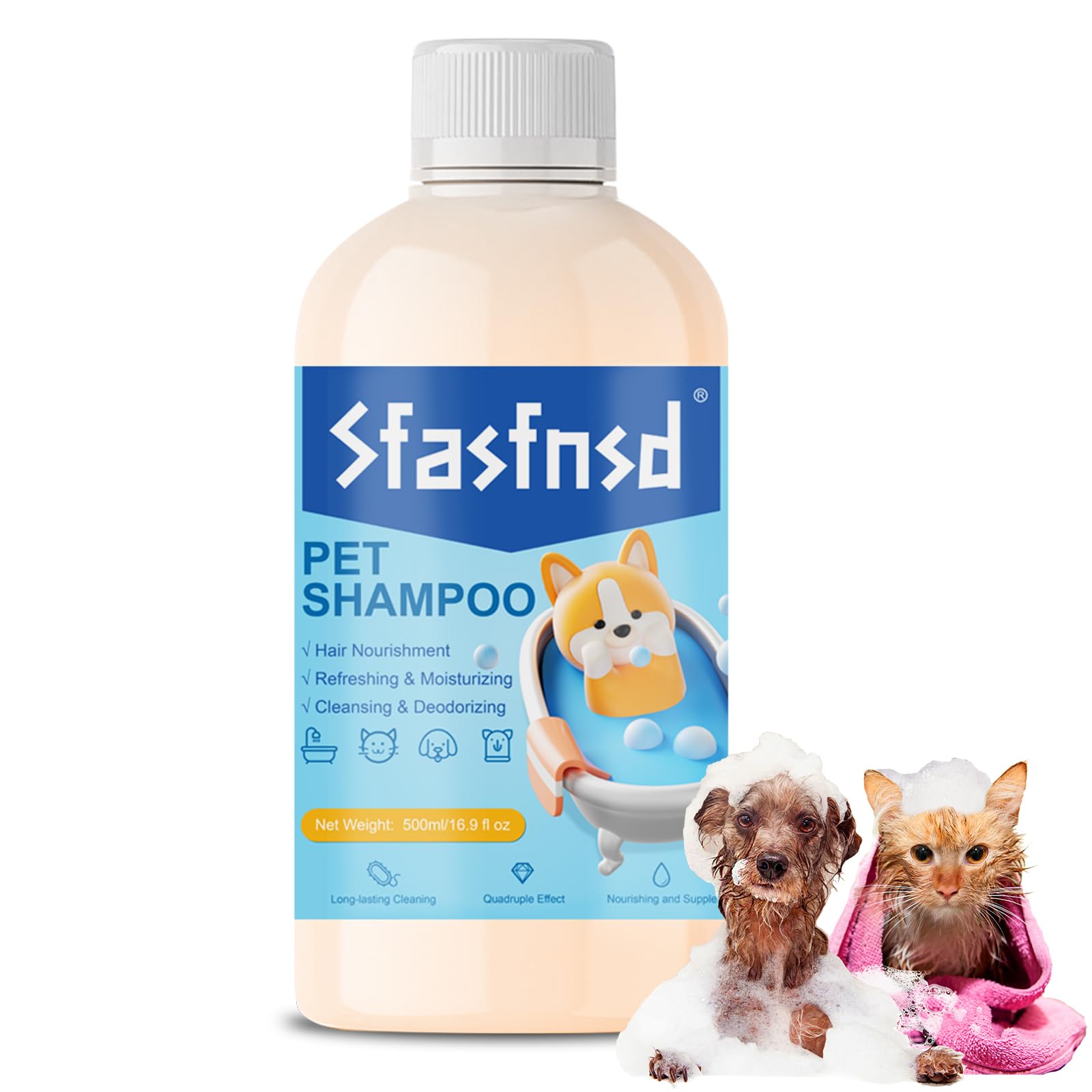 **Natural Cat & Dog Shampoo & Conditioner - Gentle Cleansing for Dry, Tangled Hair & Sensitive Skin | Itch Relief & Deodorizing Pet Wash (16.9 fl oz) - Perfect for Bath Time & Grooming Sessions**