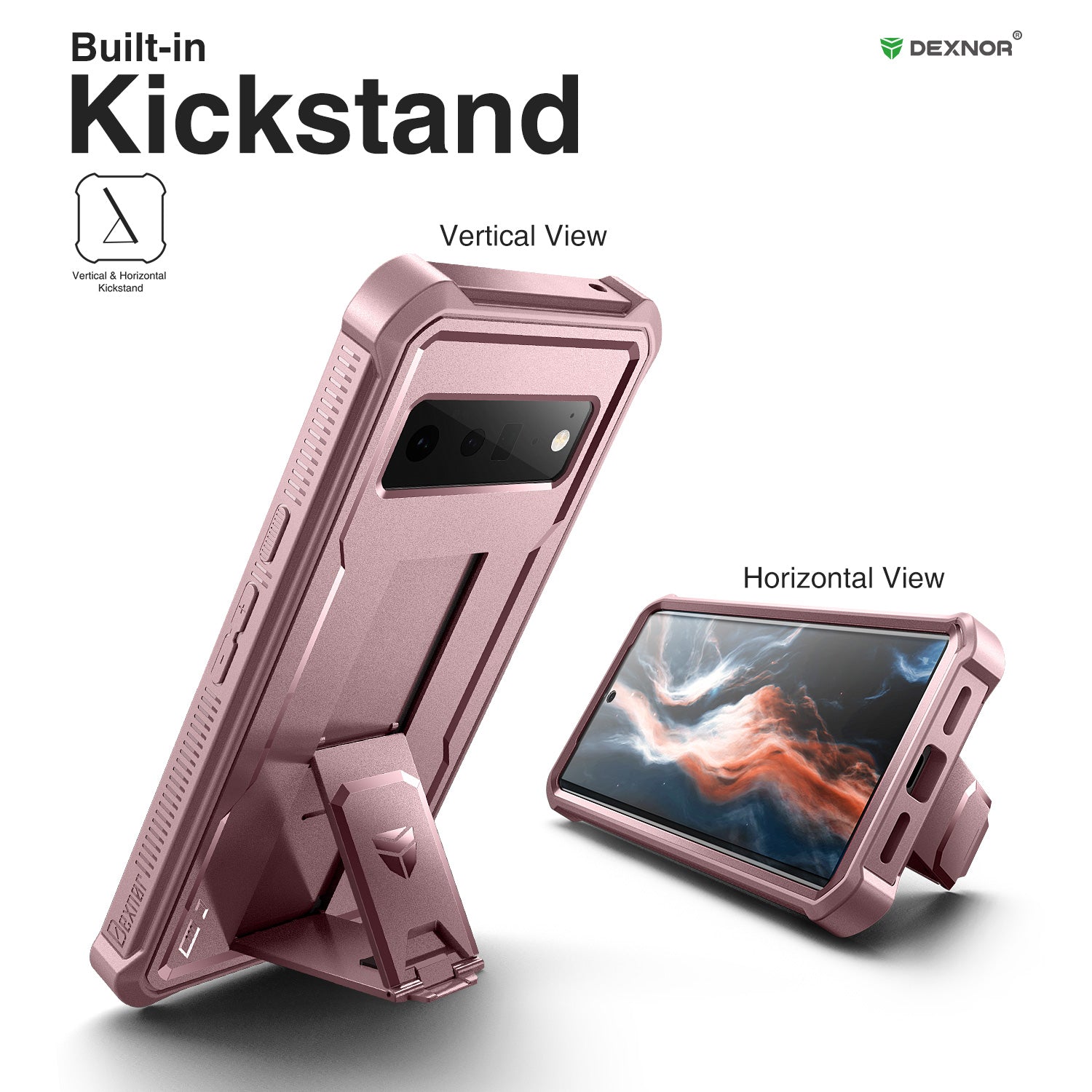 Dexnor Heavy Duty Shockproof Rugged Case for Google Pixel 6 Pro 5G with Built-in Screen Protector, Full Body Bumper & Kickstand - Perfect for Outdoor Activities, Work, and Travel Protection