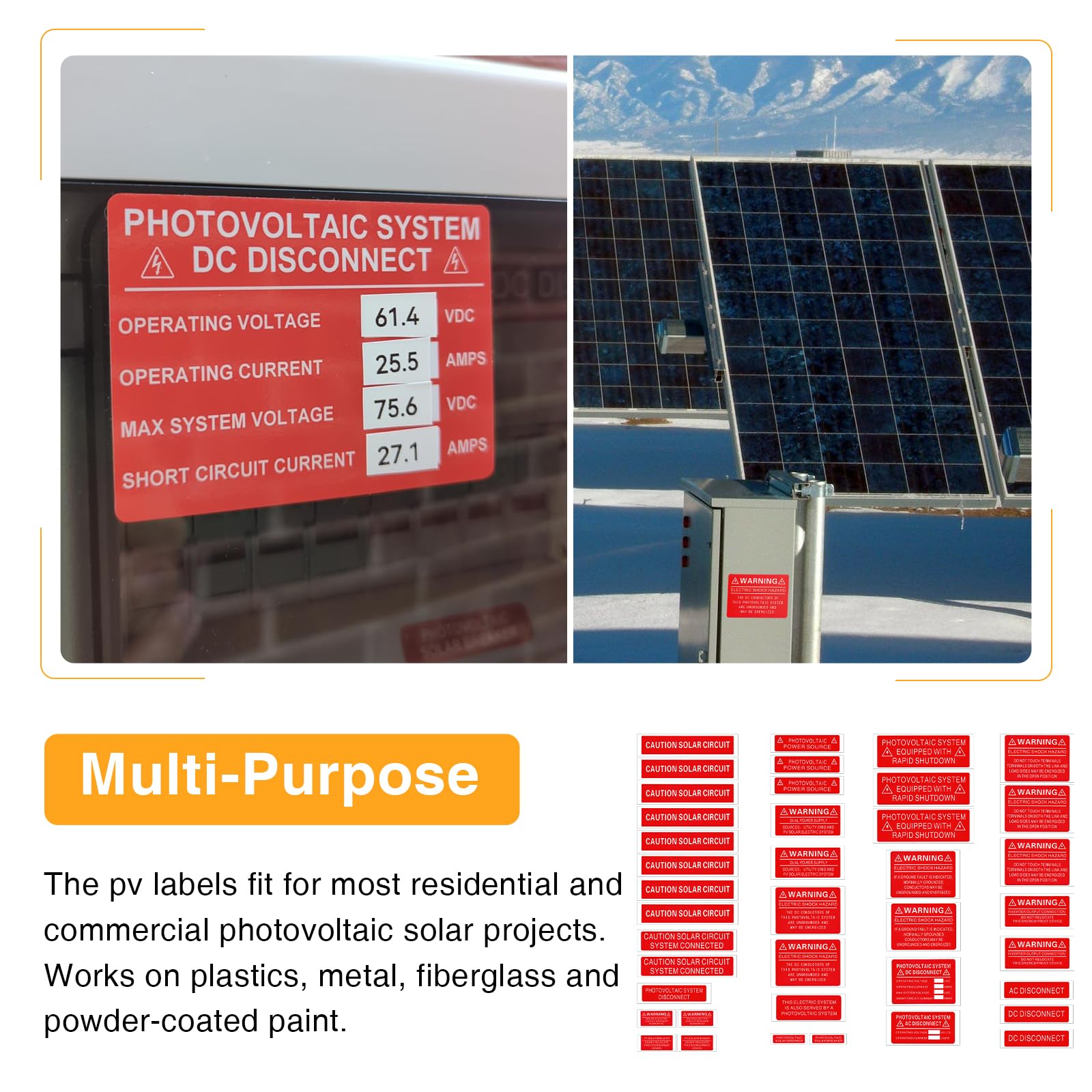 40 Pcs Durable PV Labels for Solar Panel Systems | Waterproof Solar Stickers for Residential & Commercial Photovoltaic Projects | PV Safety Warning Labels | Ideal for Solar Installations, Maintenance & Compliance