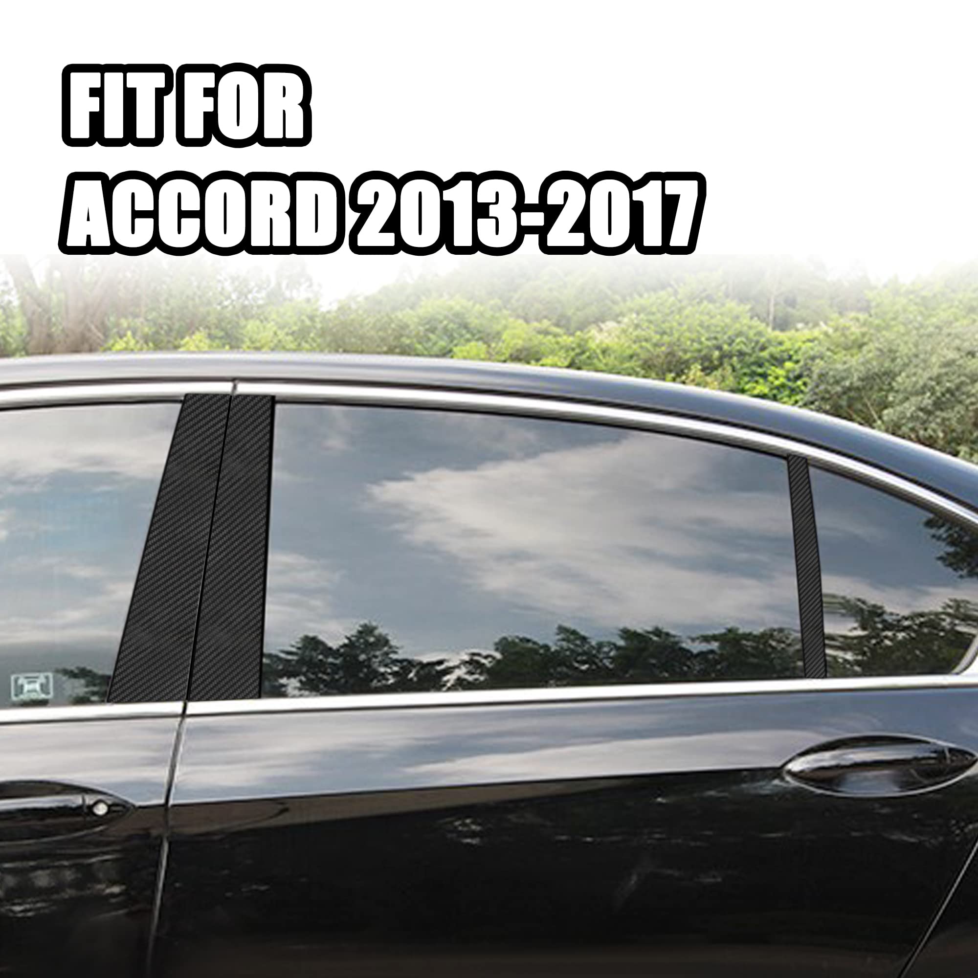 6pcs Carbon Fiber Car Window Pillar Stickers for 2013-2017 Honda Accord Sedan - Vinyl Overlay Trim Wrap for Exterior Auto Accessories & Customization (Perfect for Car Shows & Personalization)