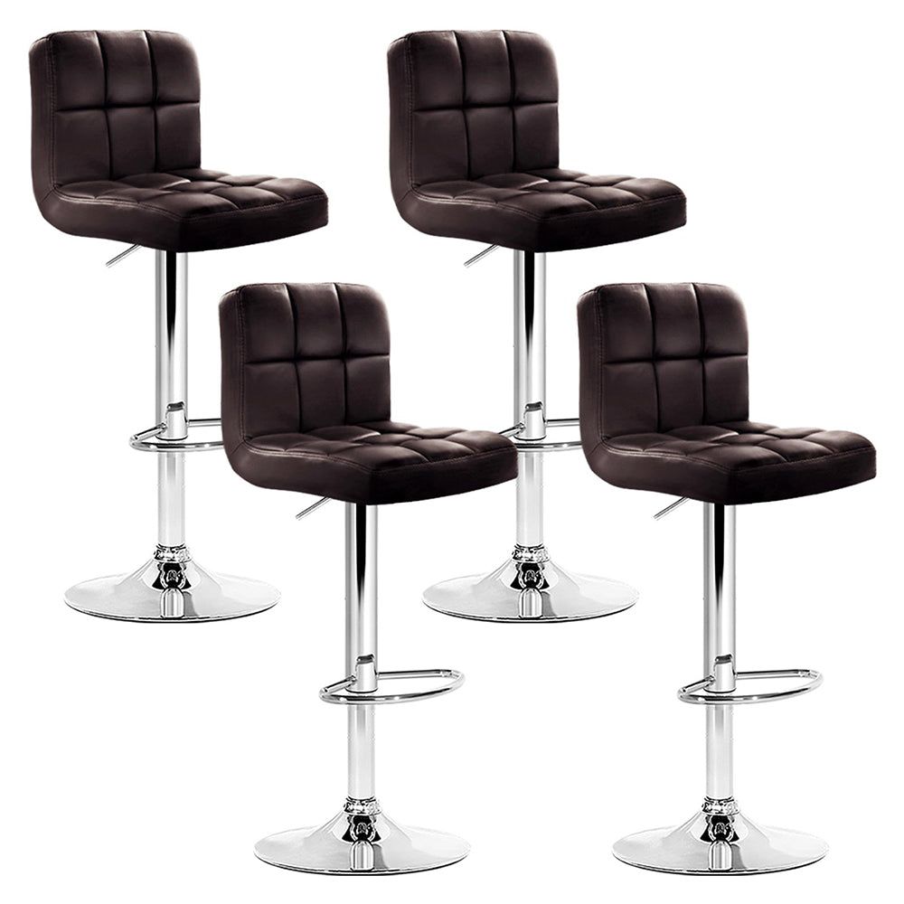 4 Bar Stools with Leather Upholstery & Gas Lift Mechanism in Brown - Perfect for Kitchen Islands, Bars & Dining Areas