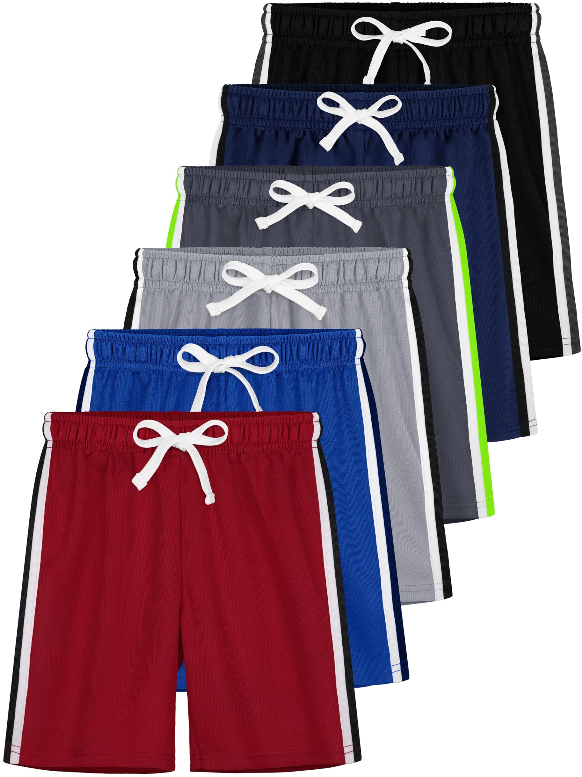6 Pack Boys' Athletic Shorts - Quick Dry Mesh Basketball Soccer Gym Shorts for Toddlers & Kids - Perfect for Summer Sports, Playground & Outdoor Activities