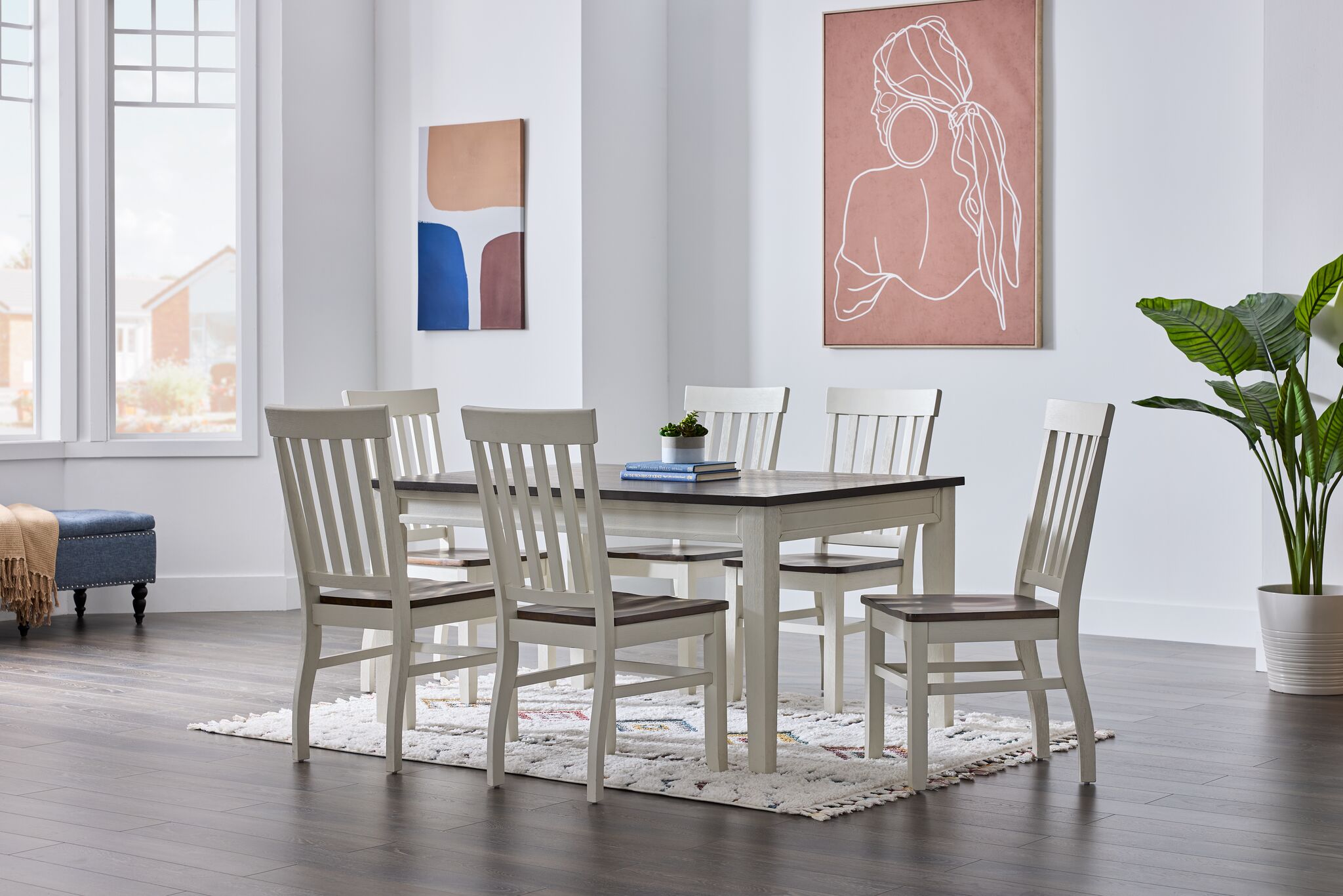 Caylie 7-Piece Dining Set - Ivory & Driftwood Finish - Modern Kitchen Table & Chairs for Small Spaces, Breakfast Nook, or Apartment Dining