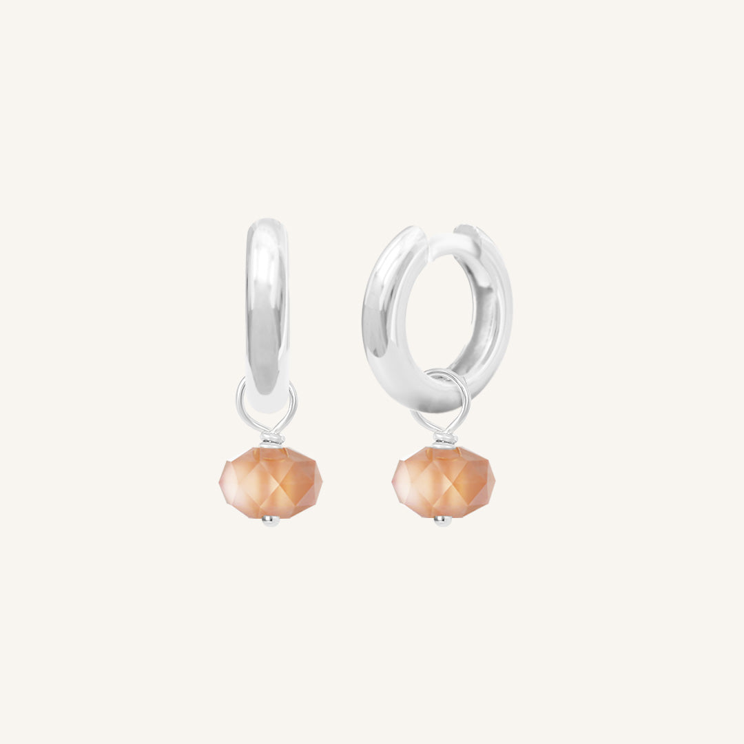 Opulent Orange Moonstone Plain Hoops - Stone of Hope Jewelry for Women | Healing Crystal Earrings for Meditation, Yoga & Spiritual Gifts