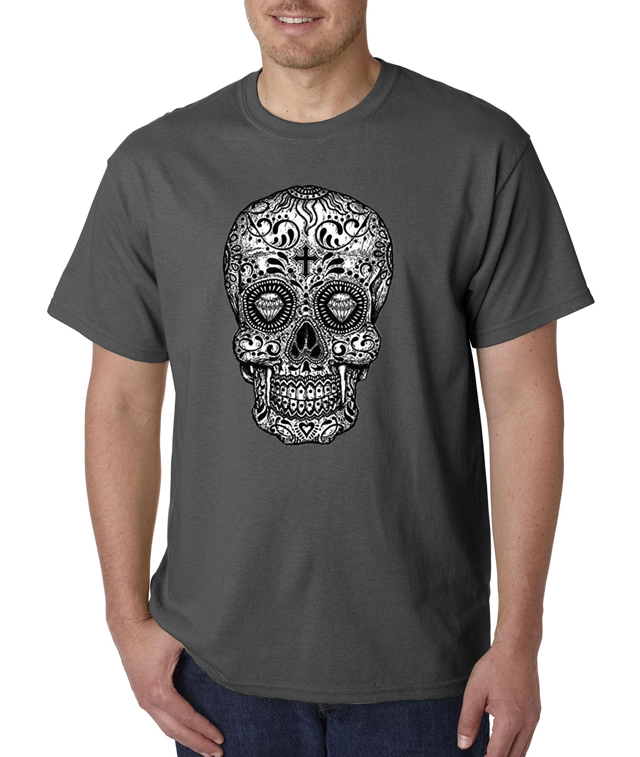 True Way 791 - Unisex Day of The Dead Skull Skeleton Graphic T-Shirt - Soft Cotton Casual Tee for Men & Women - Perfect for Halloween, Dia de Los Muertos Celebrations & Gothic Fashion (Large, Charcoal)