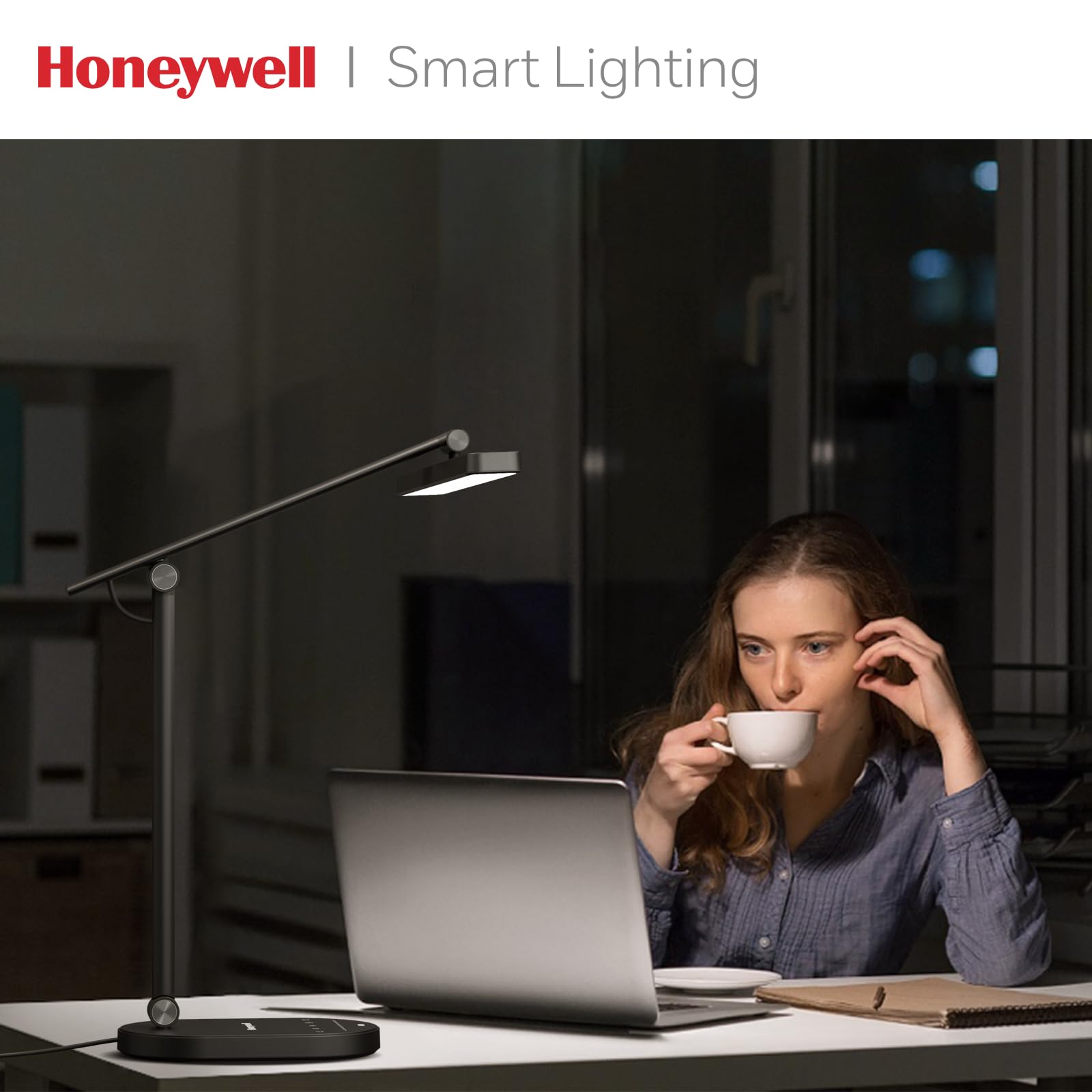 Honeywell H4 Sunturalux™ Eye-Caring LED Desk Lamp - 700LM Dimmable Adjustable Reading Light with Timer & Touch Control for Home Office, Study, Bedroom - Perfect for Work, Reading & Nightstand Use