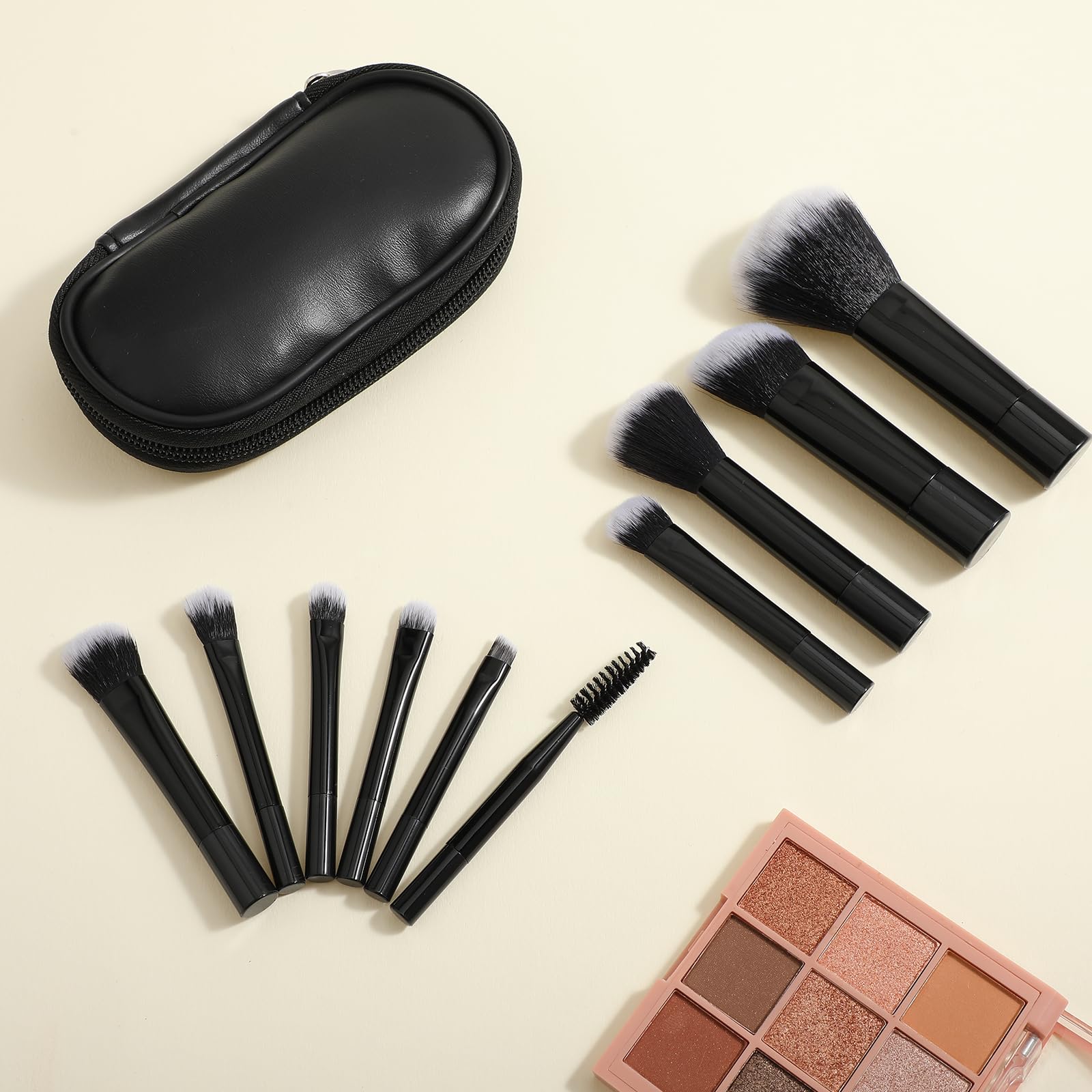 10 Pcs Professional Travel Makeup Brush Set - Black Mini Cosmetic Brushes with Pouch for Foundation, Blush, Powder & Eyeshadow | Portable Compact Size for On-the-Go Makeup & Travel Essentials