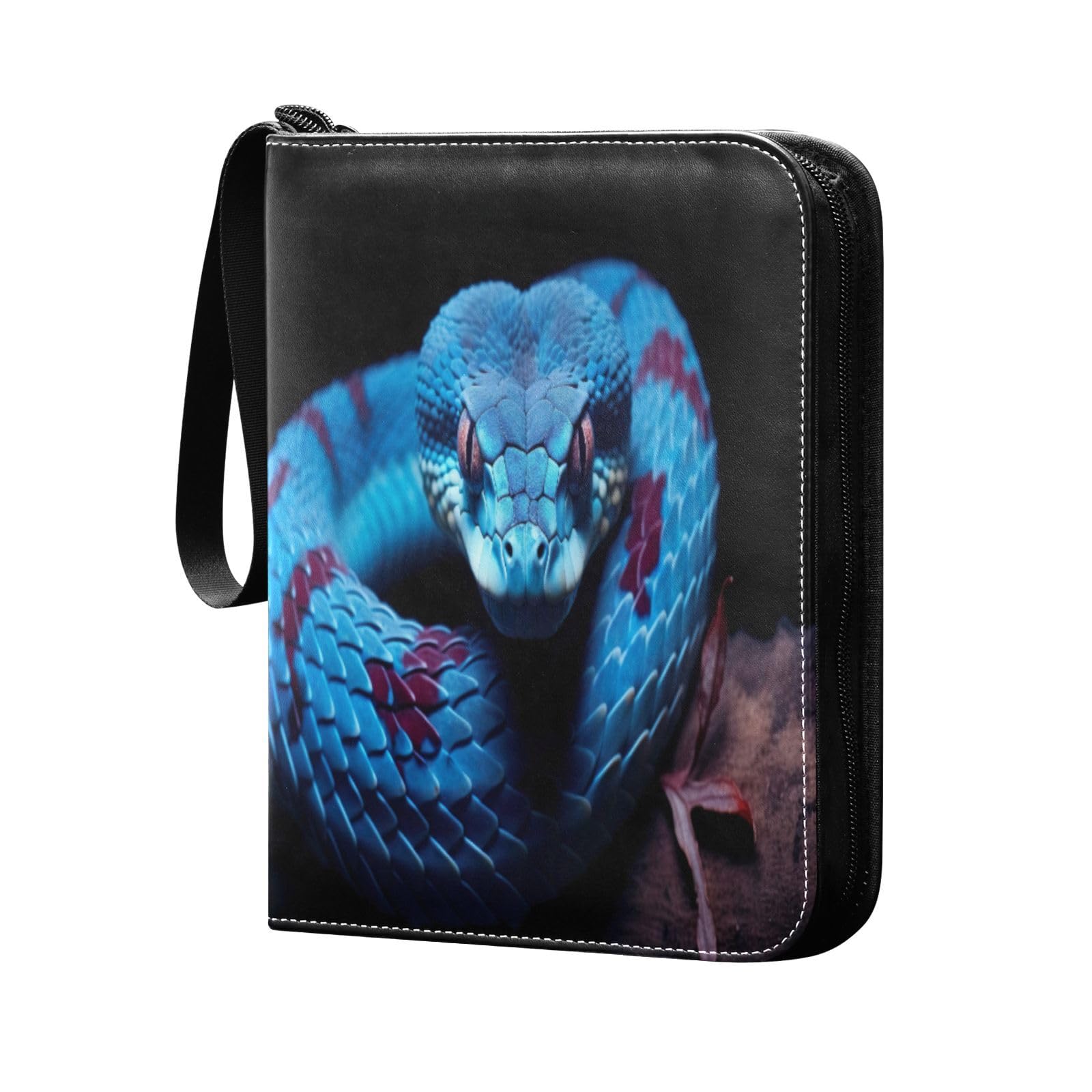 Qilmy Blue Snake Trading Card Binder - 400 Pocket PU Leather Collector Album for Sports & Game Cards | Premium Card Storage Solution for MTG, Pokémon & Baseball Card Collections