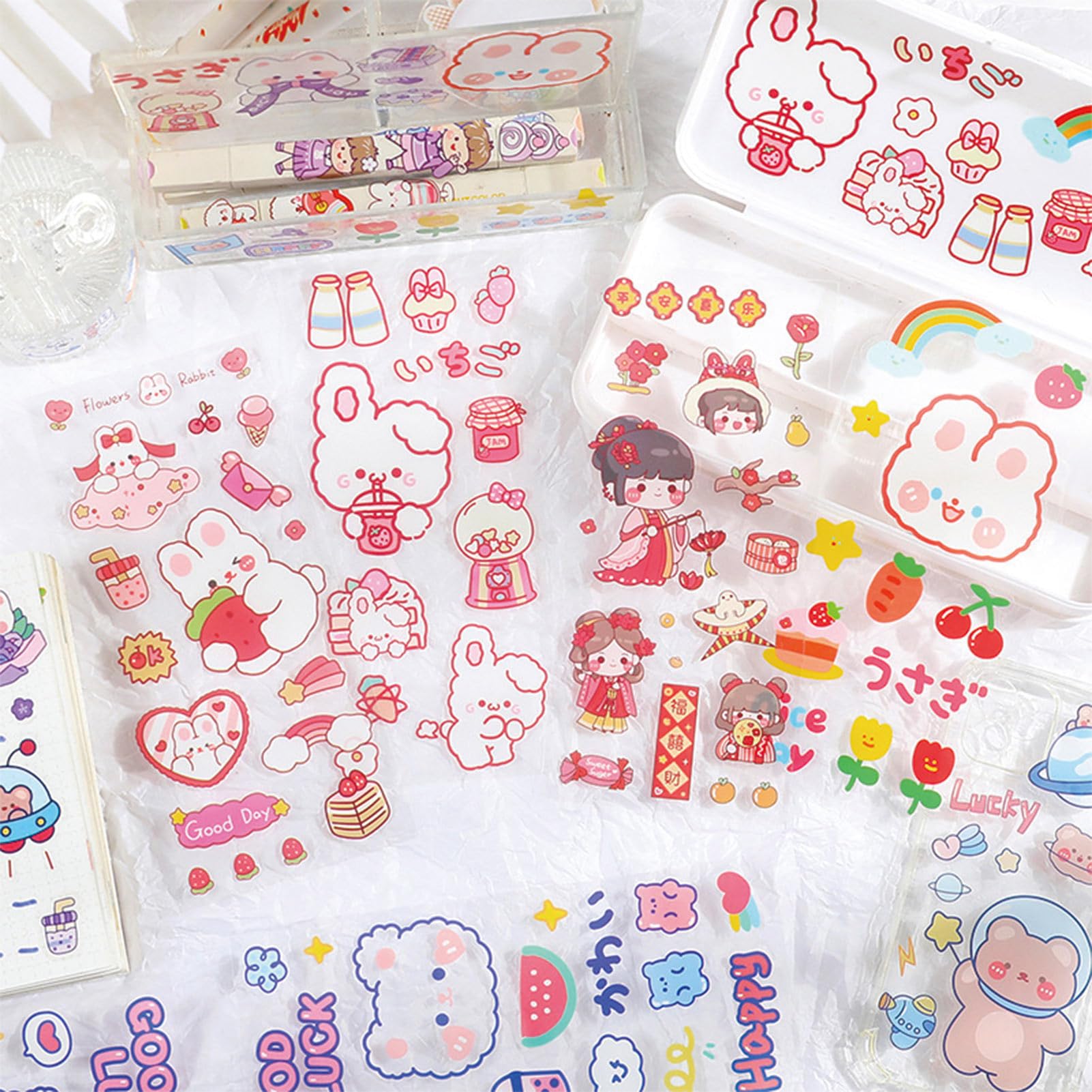 20 Sheets Cute Kawaii Cartoon Stickers for Kids - Waterproof Animal Stickers for DIY Crafts, Scrapbooking, Journals & School Projects - Fun Decorative Adhesive Stickers for Girls & Boys (20 Sheets)