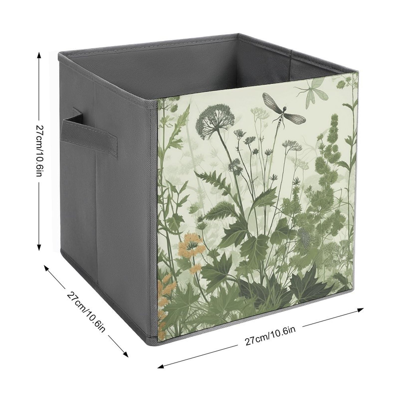 Foldable Canvas Storage Box with Herb & Dragonfly Wings Print - Organize Clothes, Toys & Home Decor - Perfect for Bedroom, Closet & Nursery Organization