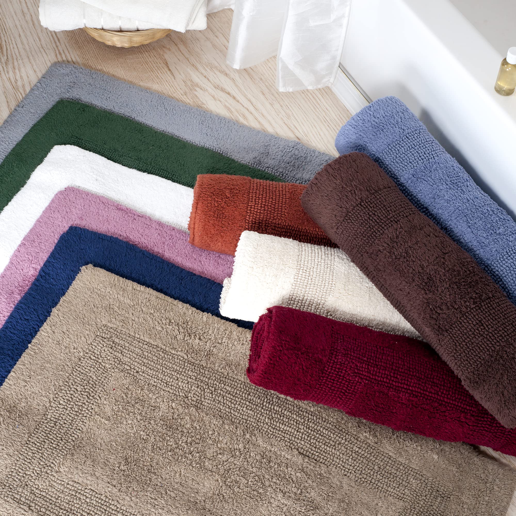 Lavish Home 2-Piece Cotton Bathroom Rug Set - Super Absorbent Machine Washable Bath Mats for Bathroom, Kitchen & Laundry Room - Soft Non-Slip Floor Mat (Green) - Perfect for Bathroom Decor, Shower Mats & Home Essentials